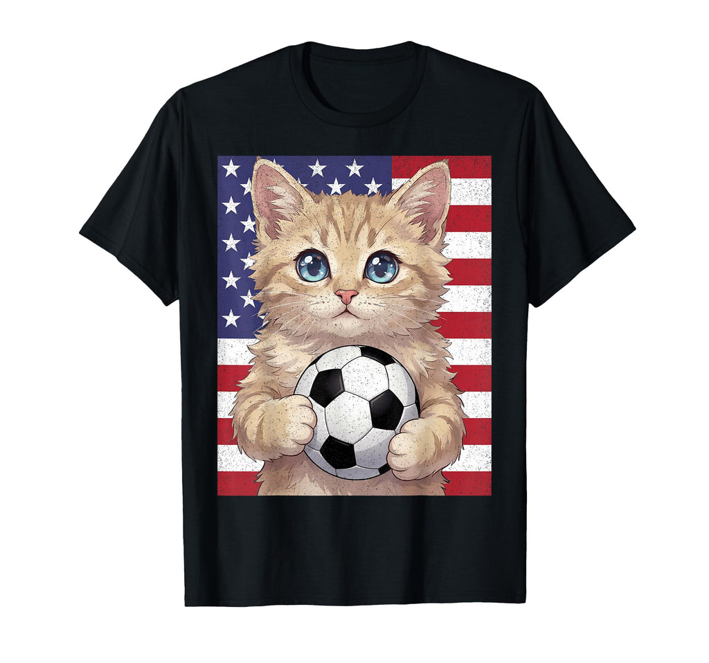 Patriotic Kitten Soccer Ball Distressed T-Shirt - Unique Graphic Unisex - T-Shirt, Sweatshirt, Hoodie