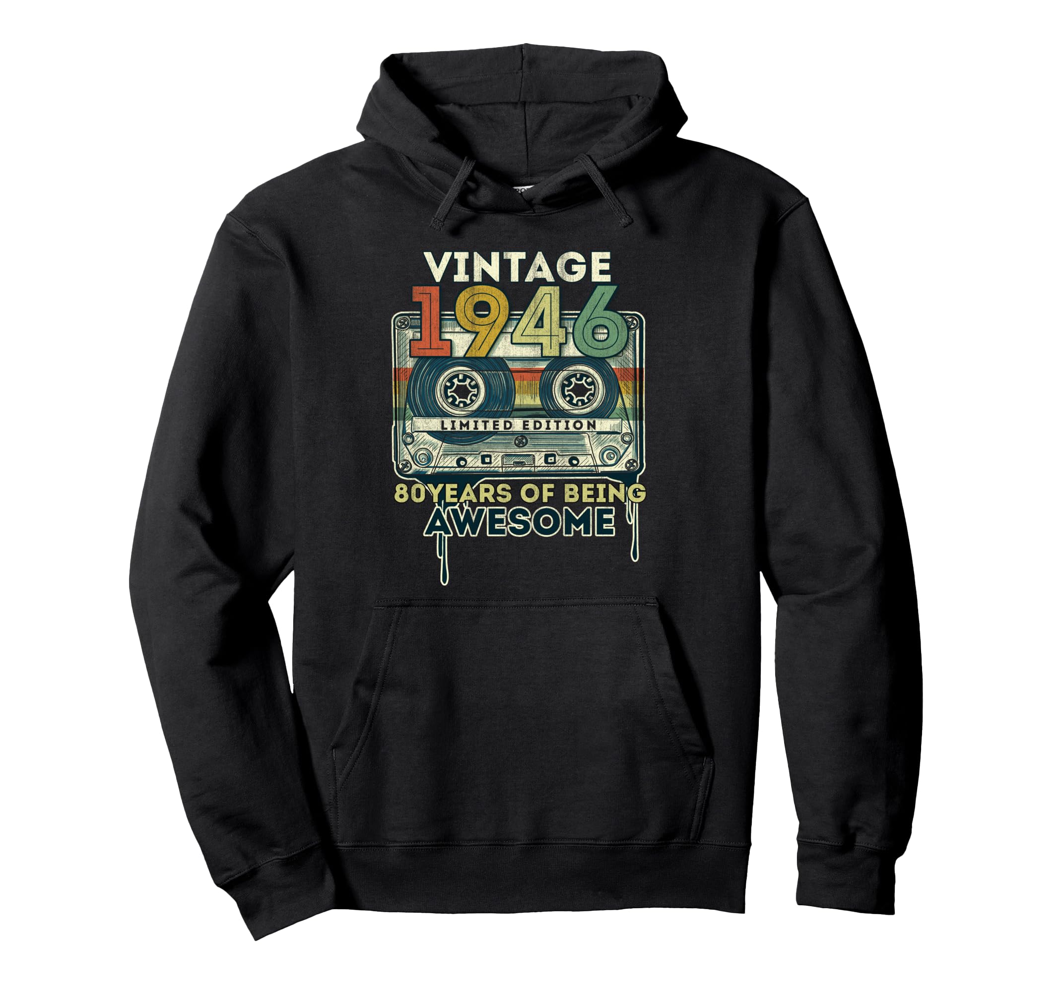 80 Years Old Gifts 1946 Cassette Hoodie - Fun Novelty Design for Adults - T-Shirt, Sweatshirt, Hoodie