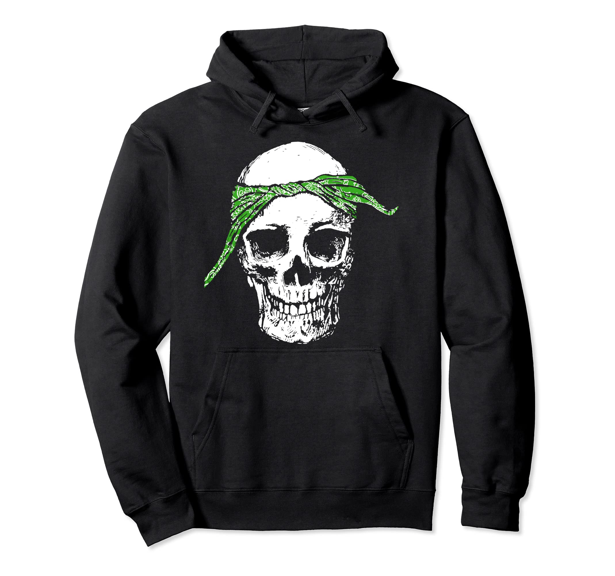 Hiphop Skull Green Do Rag Bandana Old Hoodie - Minimalist Print for Adults - T-Shirt, Sweatshirt, Hoodie