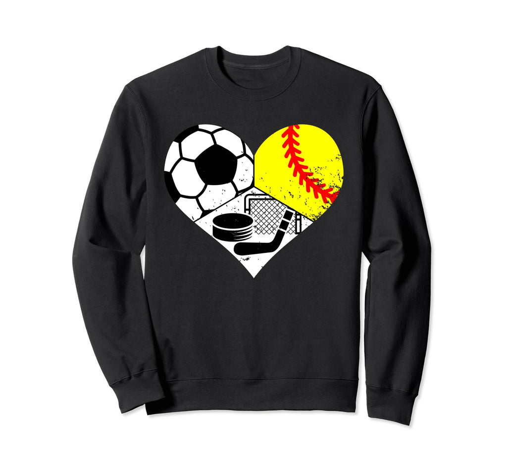 Soccer Softball Hockey Heart Funny Sweatshirt - Novelty Apparel Men Women - T-Shirt, Sweatshirt, Hoodie