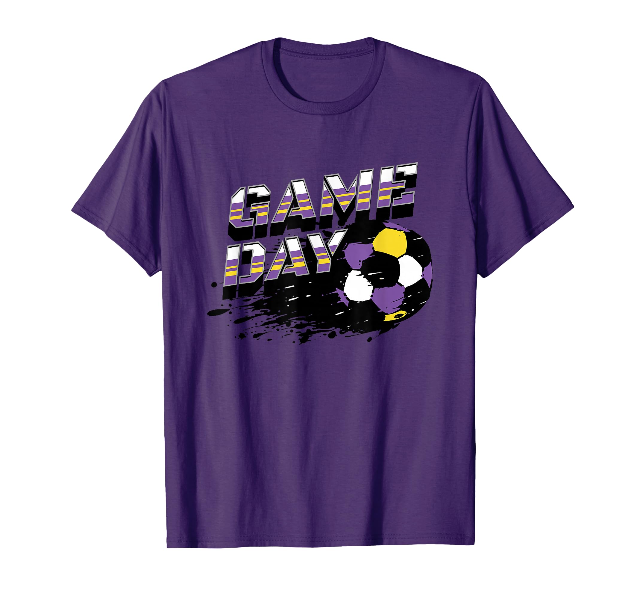 Soccer Game Day Splatter Purple Gold T-Shirt - Unique Graphic for Adults - T-Shirt, Sweatshirt, Hoodie