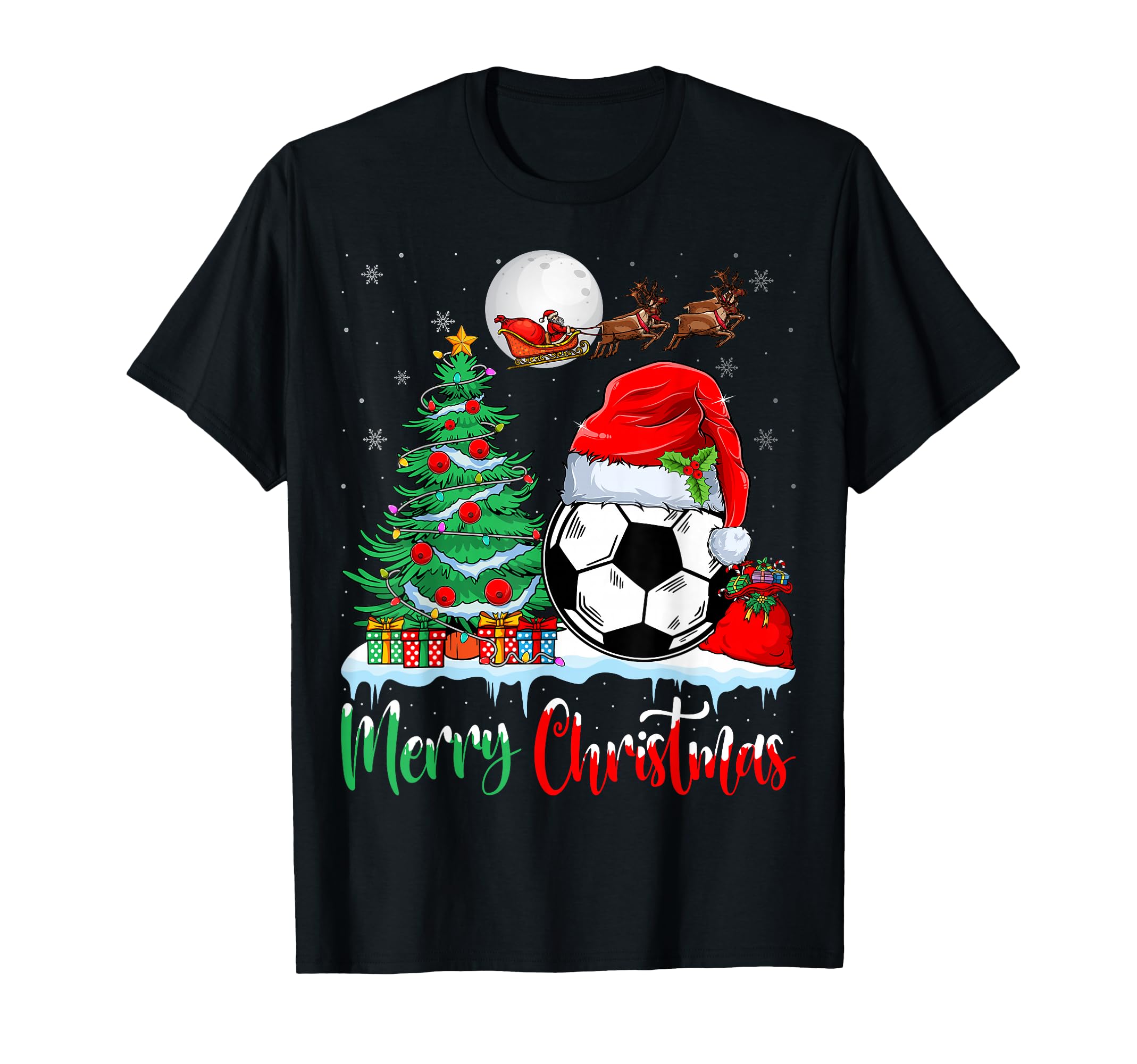 Soccer Ball Wearing Santa Hat T-Shirt - Casual Everyday Wear Men Women - T-Shirt, Sweatshirt, Hoodie