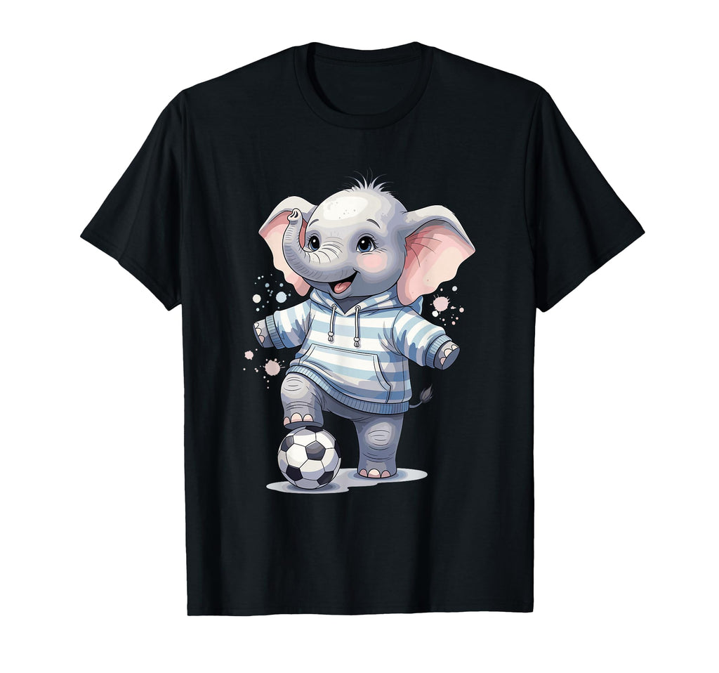 Elephant Soccer Player Striped Art Hoodie - Custom Art Print Unisex - T-Shirt, Sweatshirt, Hoodie