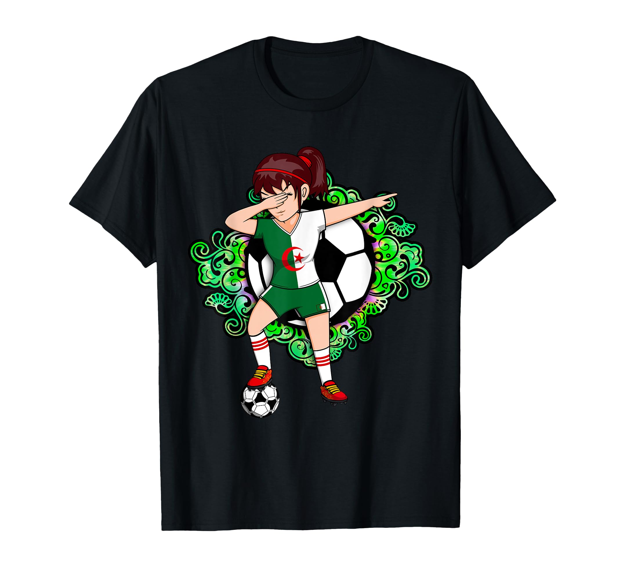 Dabbing Soccer Algeria Jersey Floral T-Shirt - Novelty Apparel for Adults - T-Shirt, Sweatshirt, Hoodie