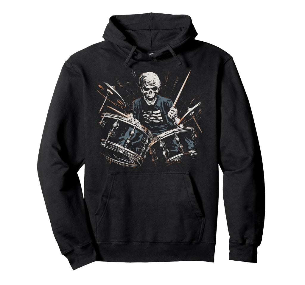 Skeleton Drummer Guy Rock And Roll Hoodie - Novelty Apparel for Adults - T-Shirt, Sweatshirt, Hoodie