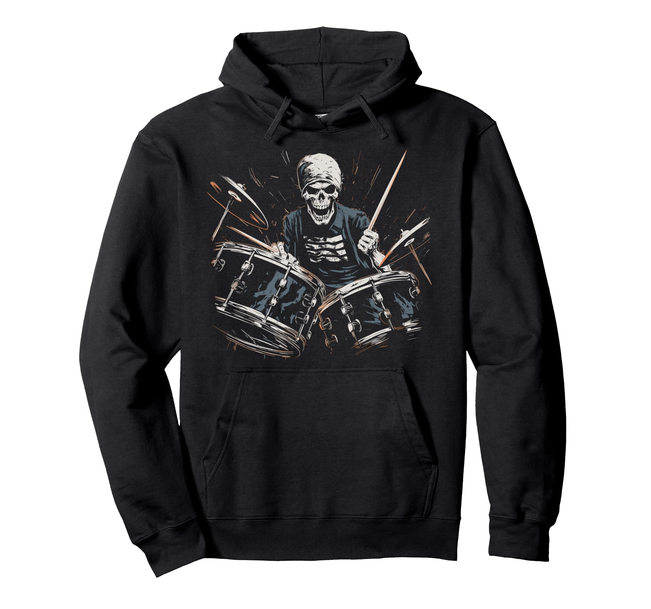Skeleton Drummer Guy Rock And Roll Hoodie - Novelty Apparel for Adults - T-Shirt, Sweatshirt, Hoodie