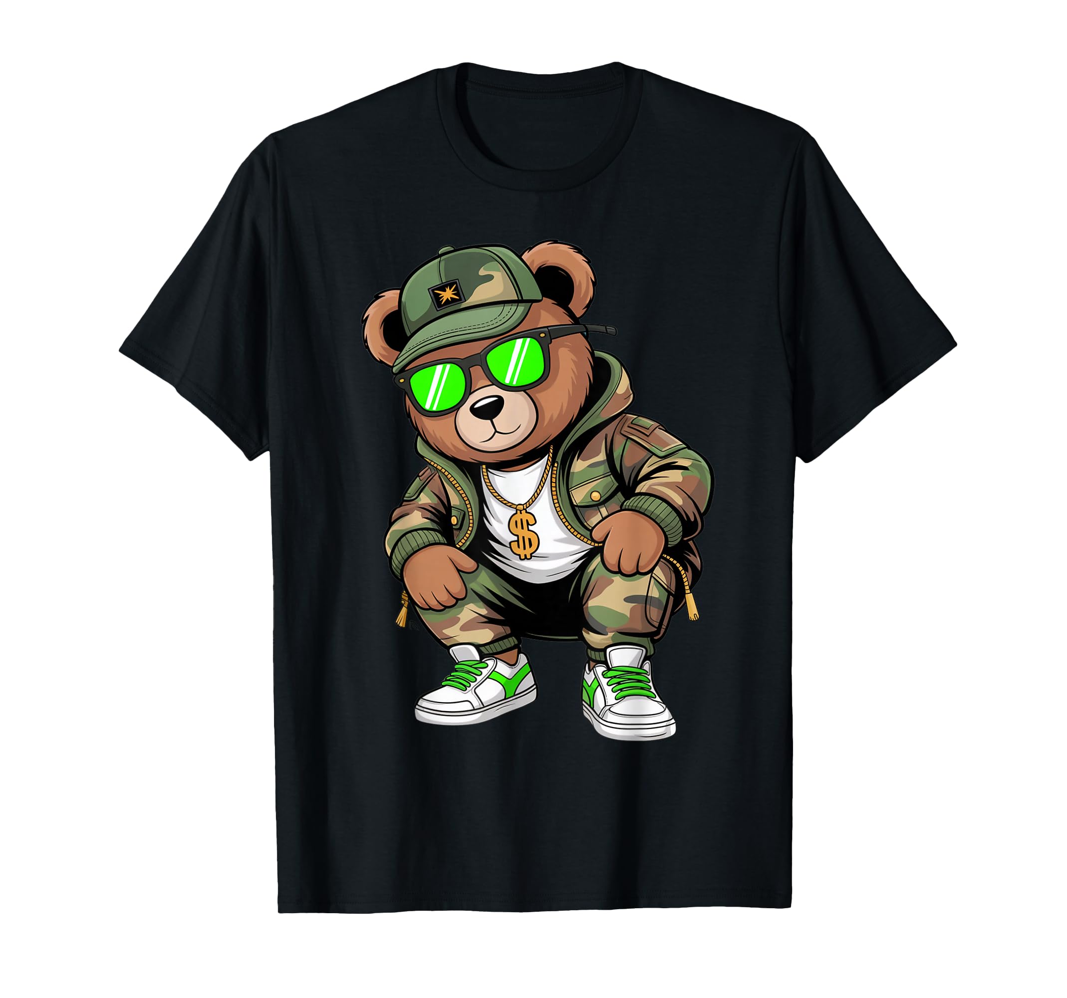 Camouflage Rapper Teddy Bear Camo T-Shirt - Streetwear Style for Adults - T-Shirt, Sweatshirt, Hoodie