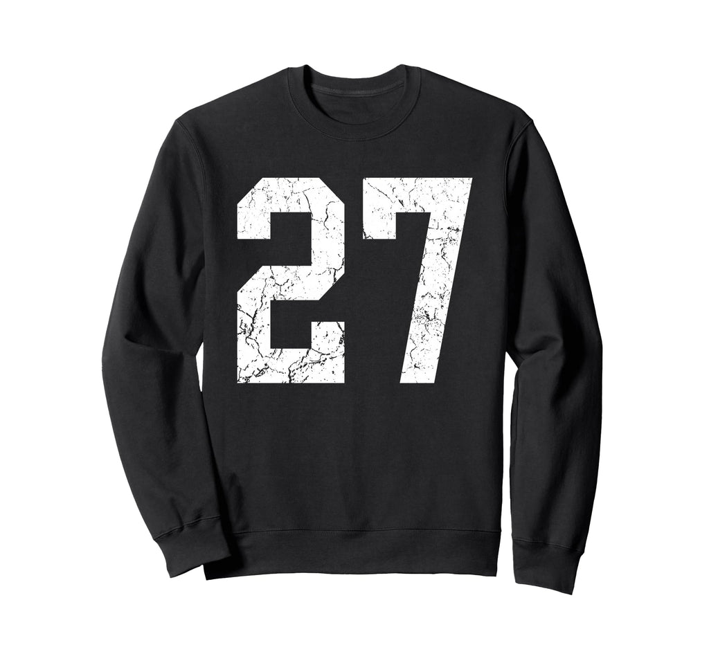 Distressed White Number 27 Jersey Sweatshirt - Minimalist Print for Adults - T-Shirt, Sweatshirt, Hoodie
