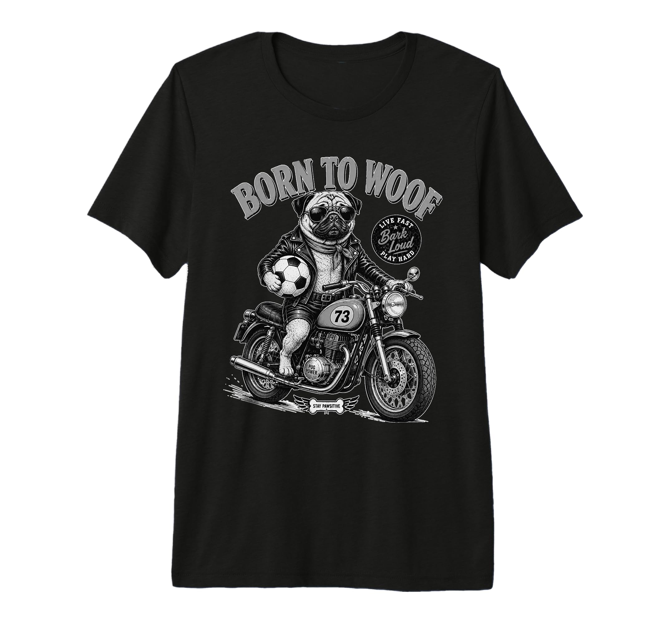 Pug Dog Motorbike Love Footbal Soccer T-Shirt - Streetwear Style Men Women - T-Shirt, Sweatshirt, Hoodie