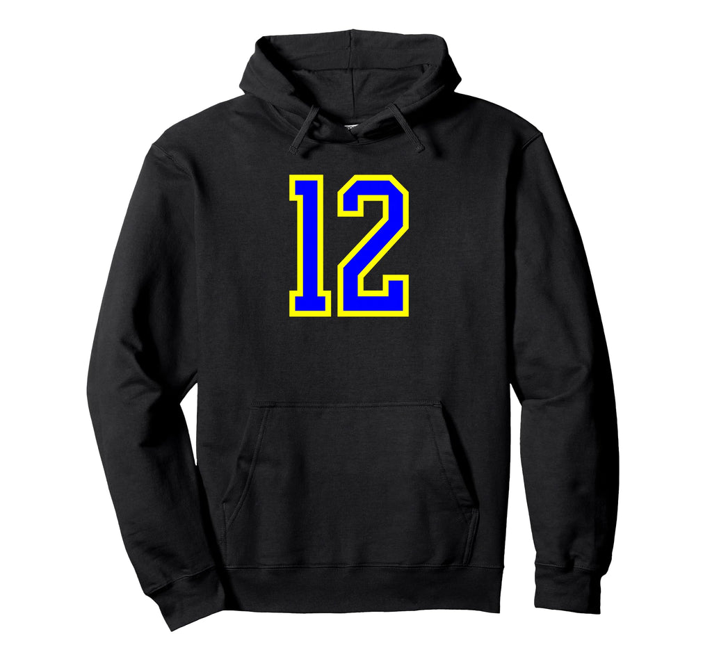 Blue Yellow Sport Team Number 12 Hoodie - Trendy Graphic Men Women - T-Shirt, Sweatshirt, Hoodie