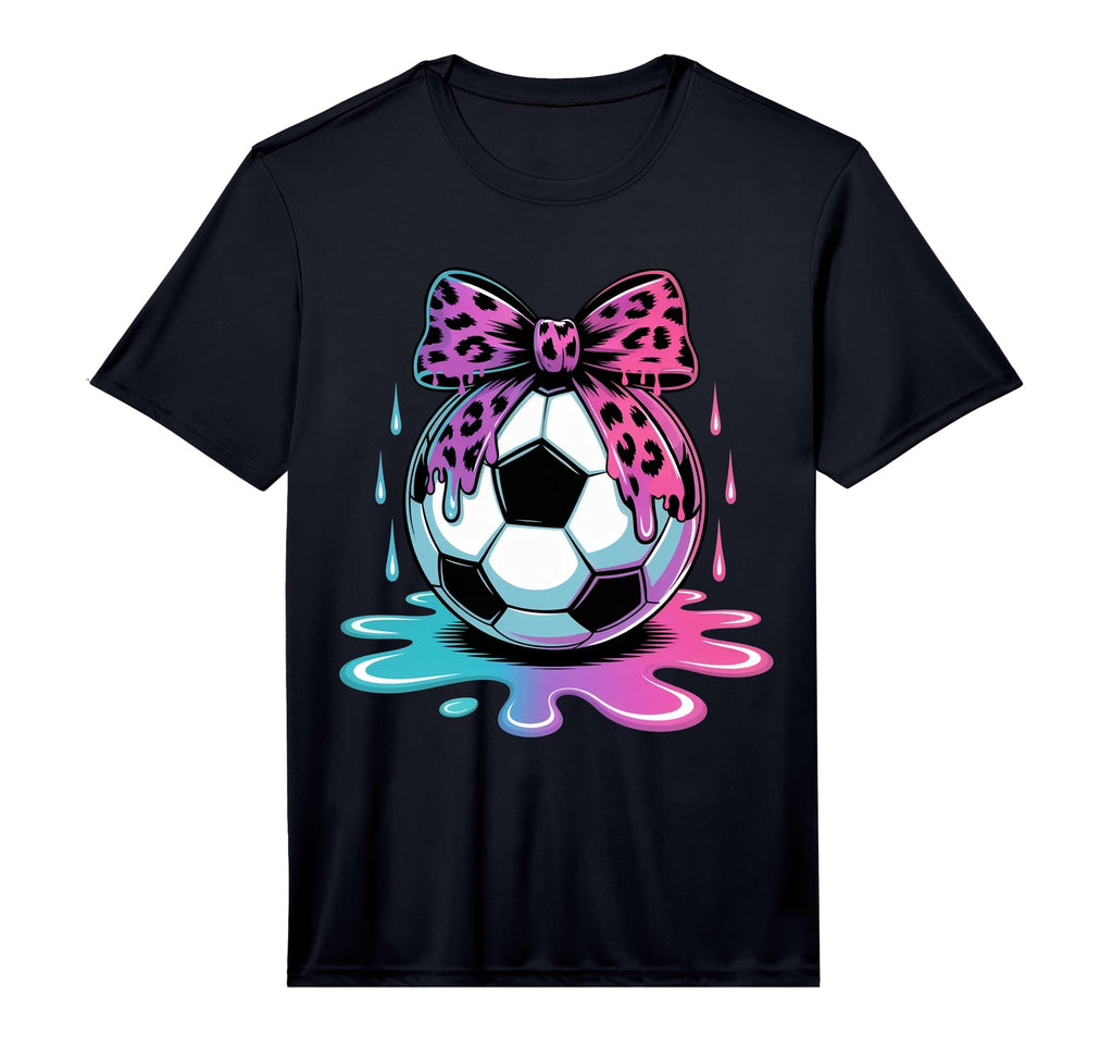 Dripping Soccer Coquette Bow Leopard T-Shirt - Minimalist Print for Adults - T-Shirt, Sweatshirt, Hoodie