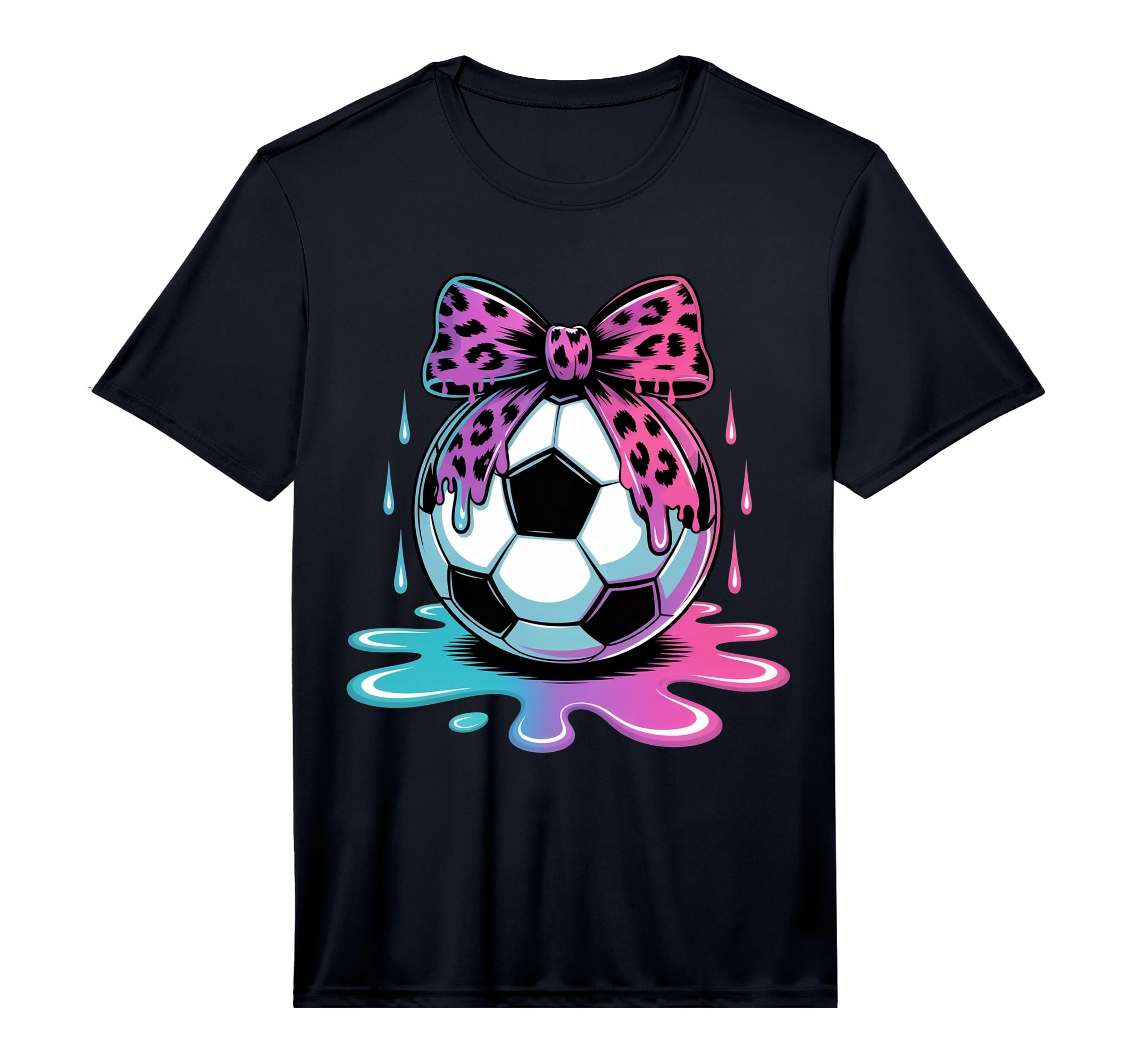 Dripping Soccer Coquette Bow Leopard T-Shirt - Minimalist Print for Adults - T-Shirt, Sweatshirt, Hoodie