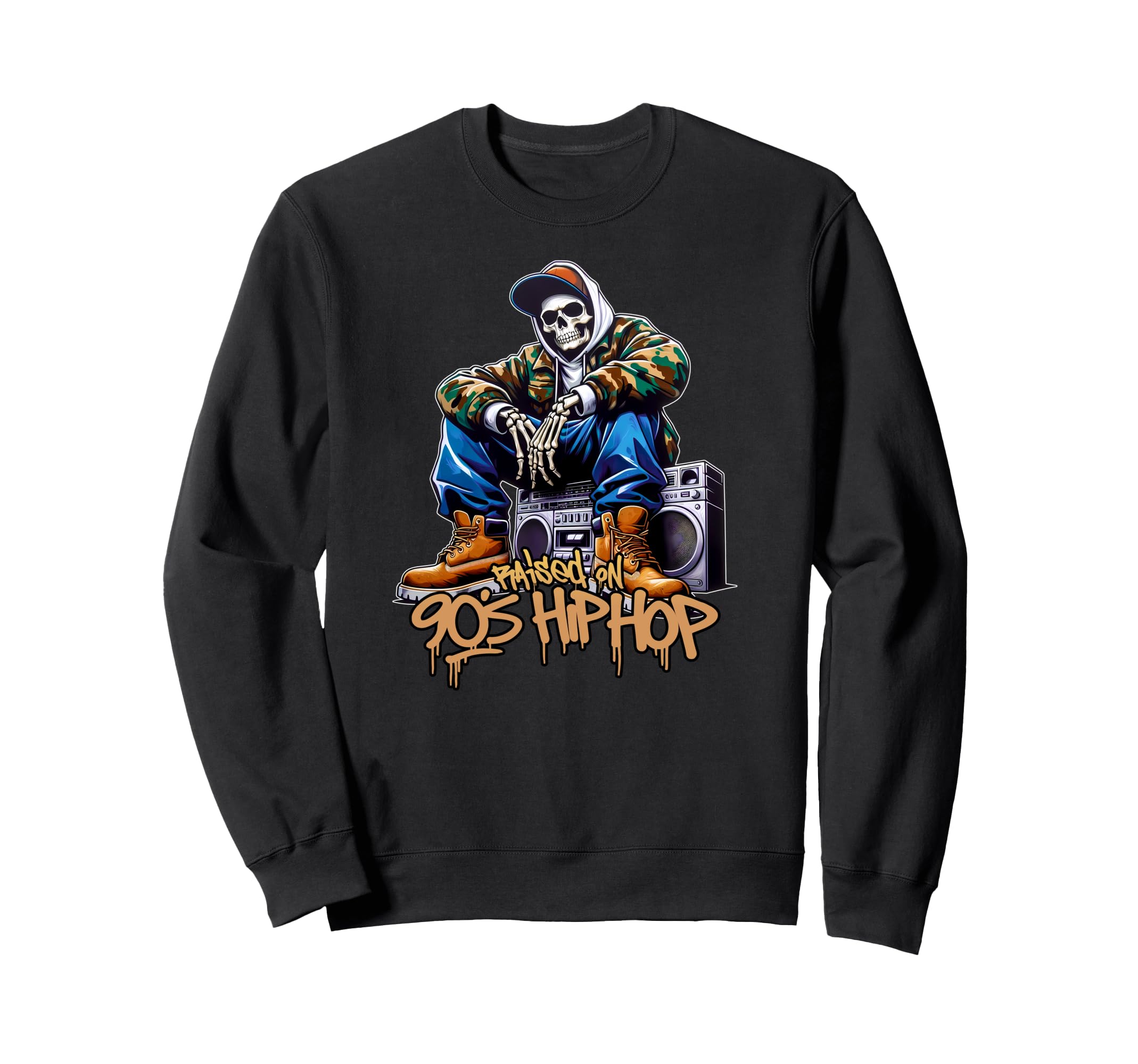 Raised 90S Hip Hop Camo Dope Sweatshirt - Casual Everyday Wear Men Women - T-Shirt, Sweatshirt, Hoodie