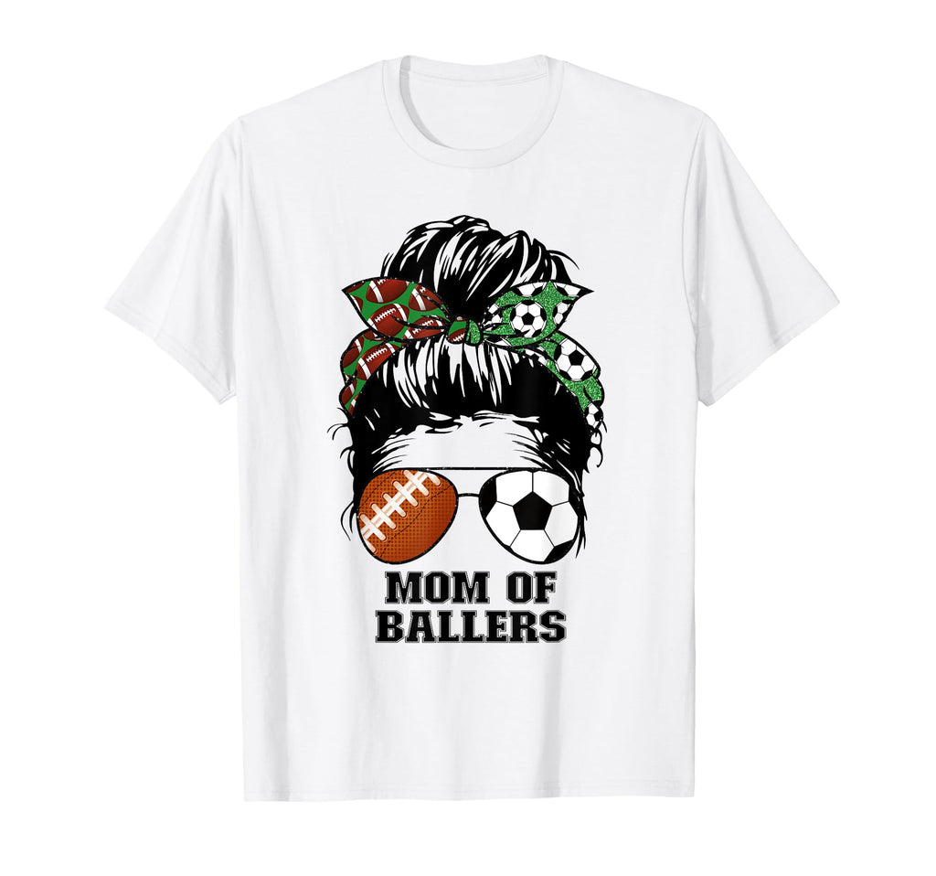 Mom Ballers Messy Bun Football Mom T-Shirt - Aesthetic Graphic Unisex - T-Shirt, Sweatshirt, Hoodie