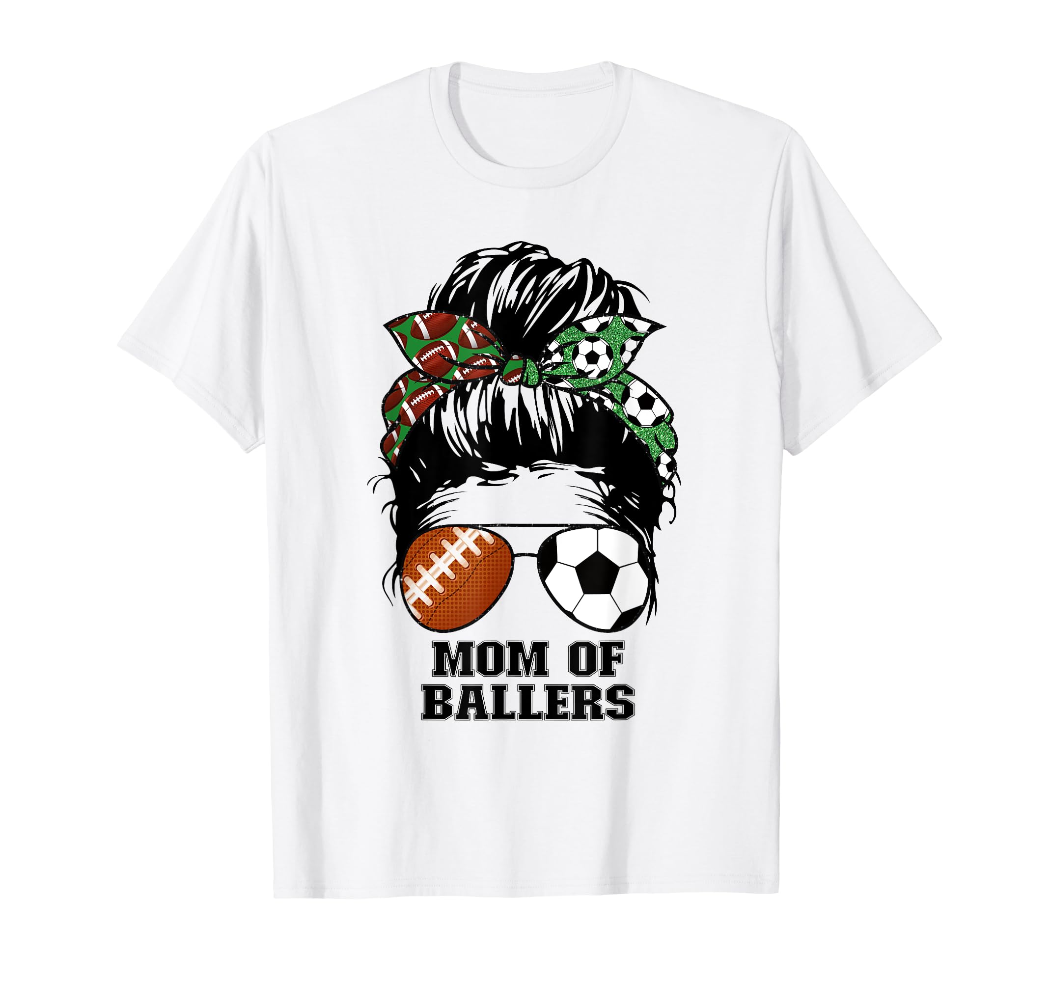 Mom Ballers Messy Bun Football Mom T-Shirt - Aesthetic Graphic Unisex - T-Shirt, Sweatshirt, Hoodie