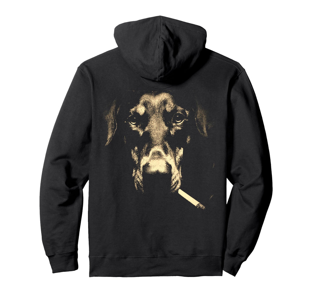 Doberman Smoking Cigarette Grunge Hoodie - Fun Novelty Design Men Women - T-Shirt, Sweatshirt, Hoodie