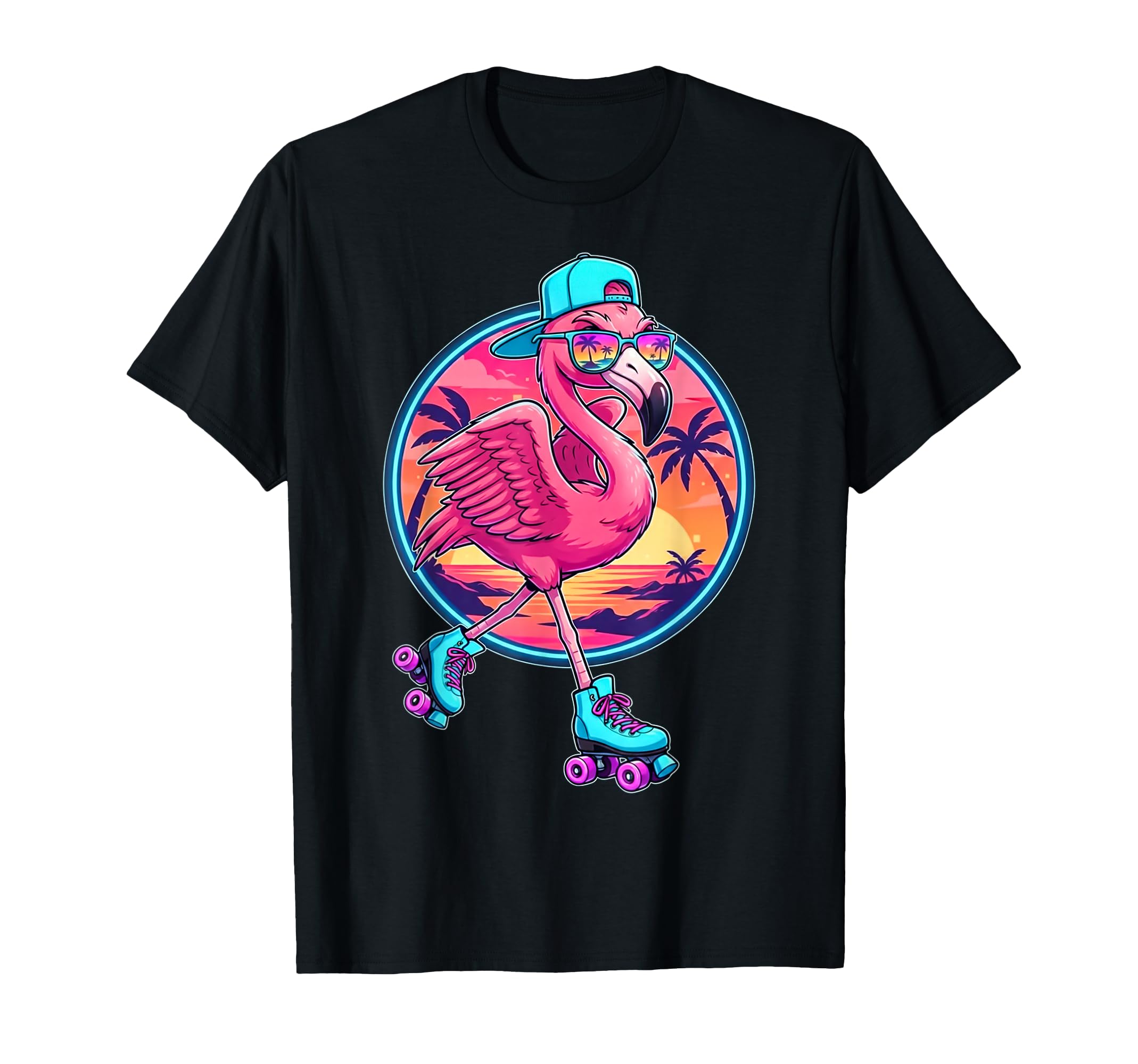 Funny Roller Skating Flamingo Sunset T-Shirt - Unique Graphic for Adults - T-Shirt, Sweatshirt, Hoodie