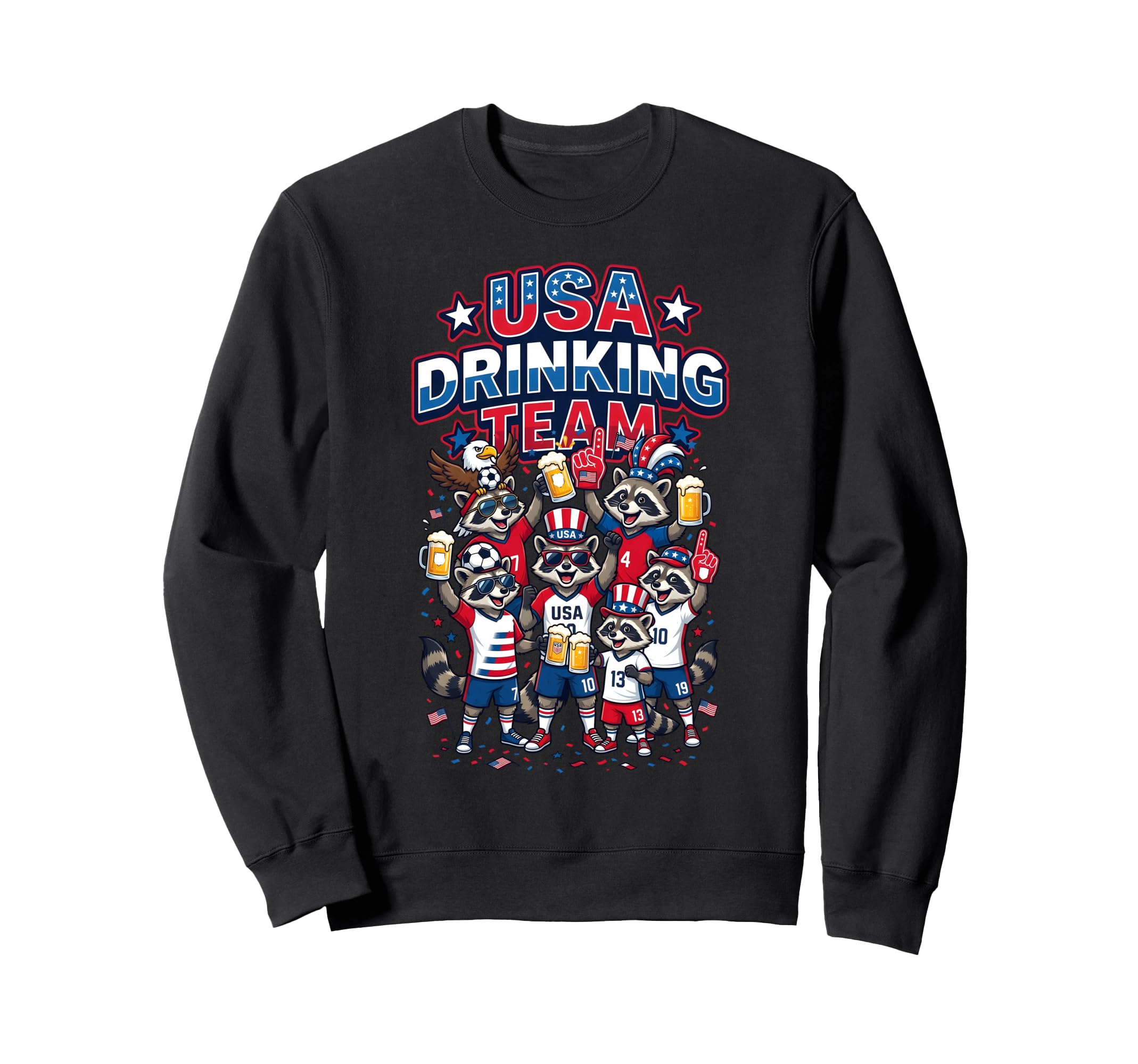 Usa Drinking Team Raccoon Soccer Sweatshirt - Novelty Apparel Men Women - T-Shirt, Sweatshirt, Hoodie