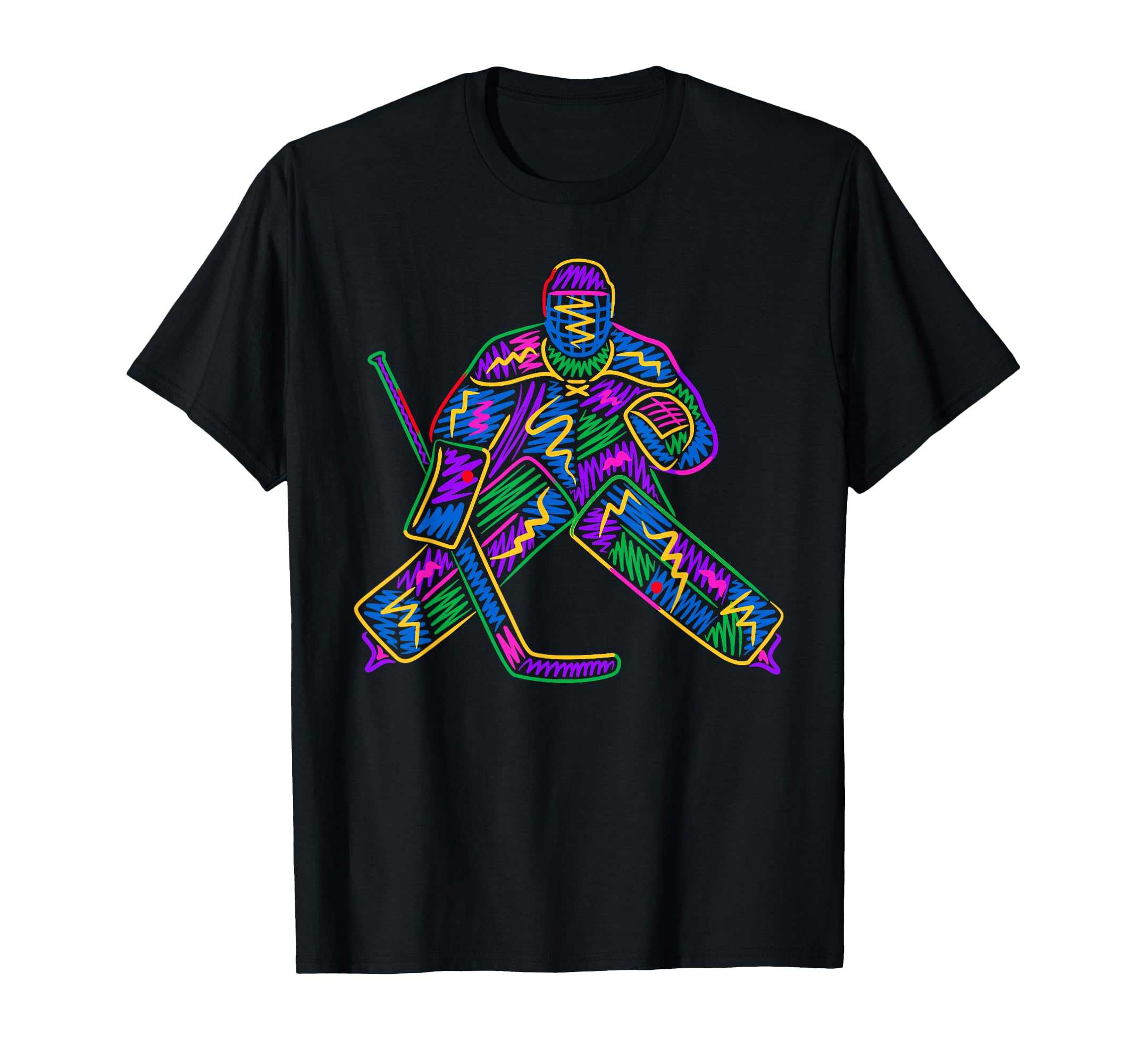 Colorful Hockey Player Goalkeeper T-Shirt - Casual Everyday Wear Men Women - T-Shirt, Sweatshirt, Hoodie
