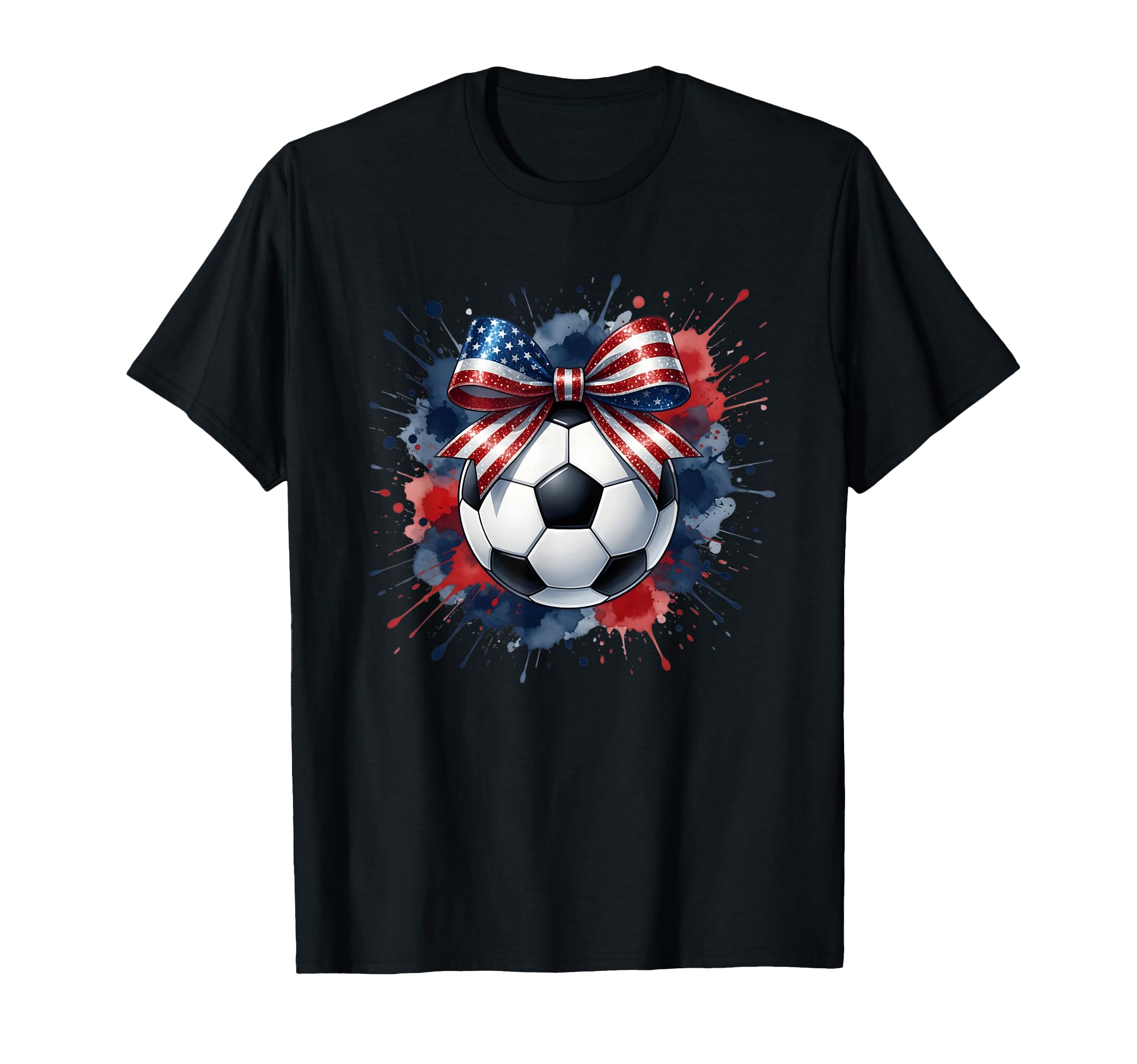 Usa Soccer Ball Bow Patriotic Flag T-Shirt - Trendy Graphic Men Women - T-Shirt, Sweatshirt, Hoodie