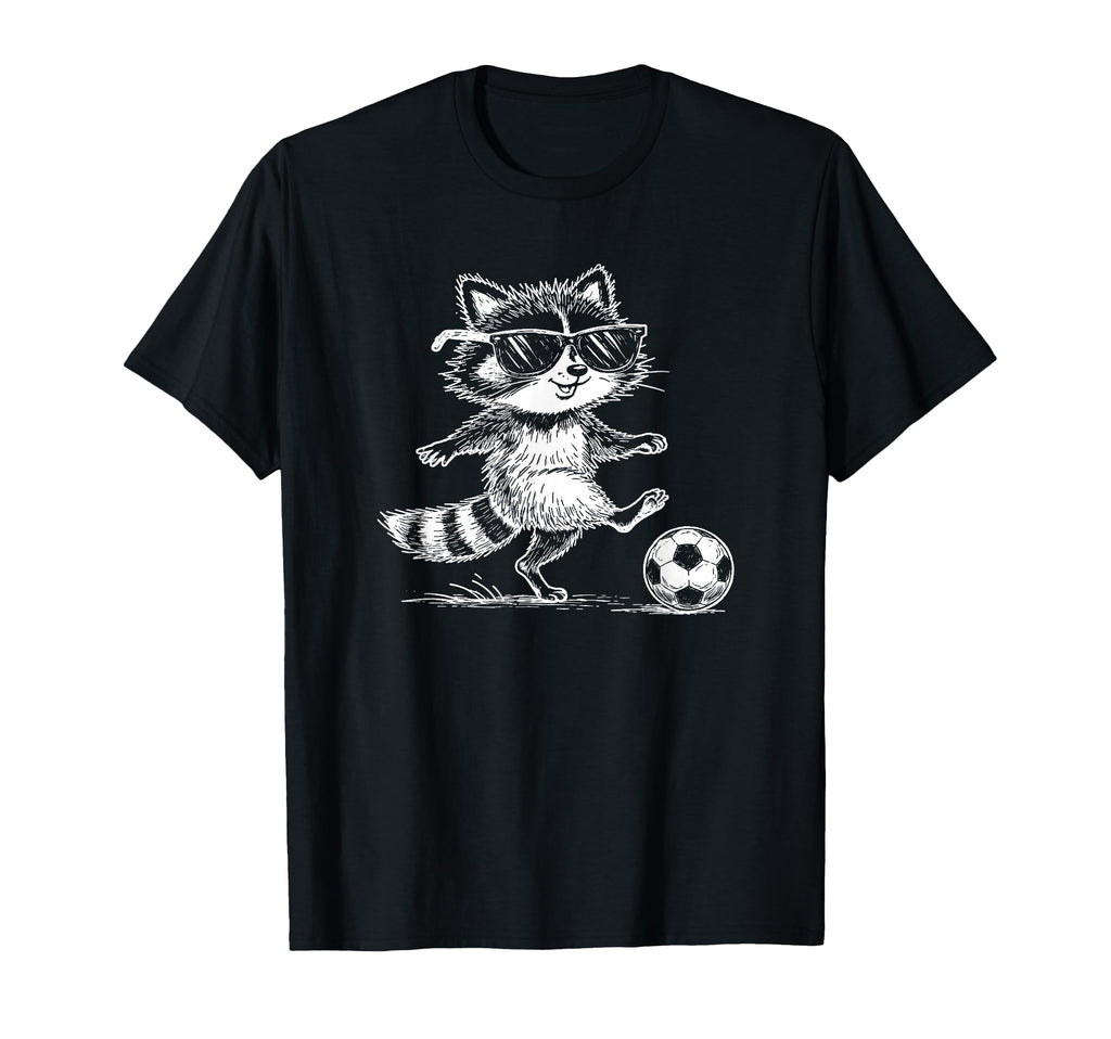 Funny Soccer Raccoon Sunglasses T-Shirt - Novelty Apparel for Adults - T-Shirt, Sweatshirt, Hoodie