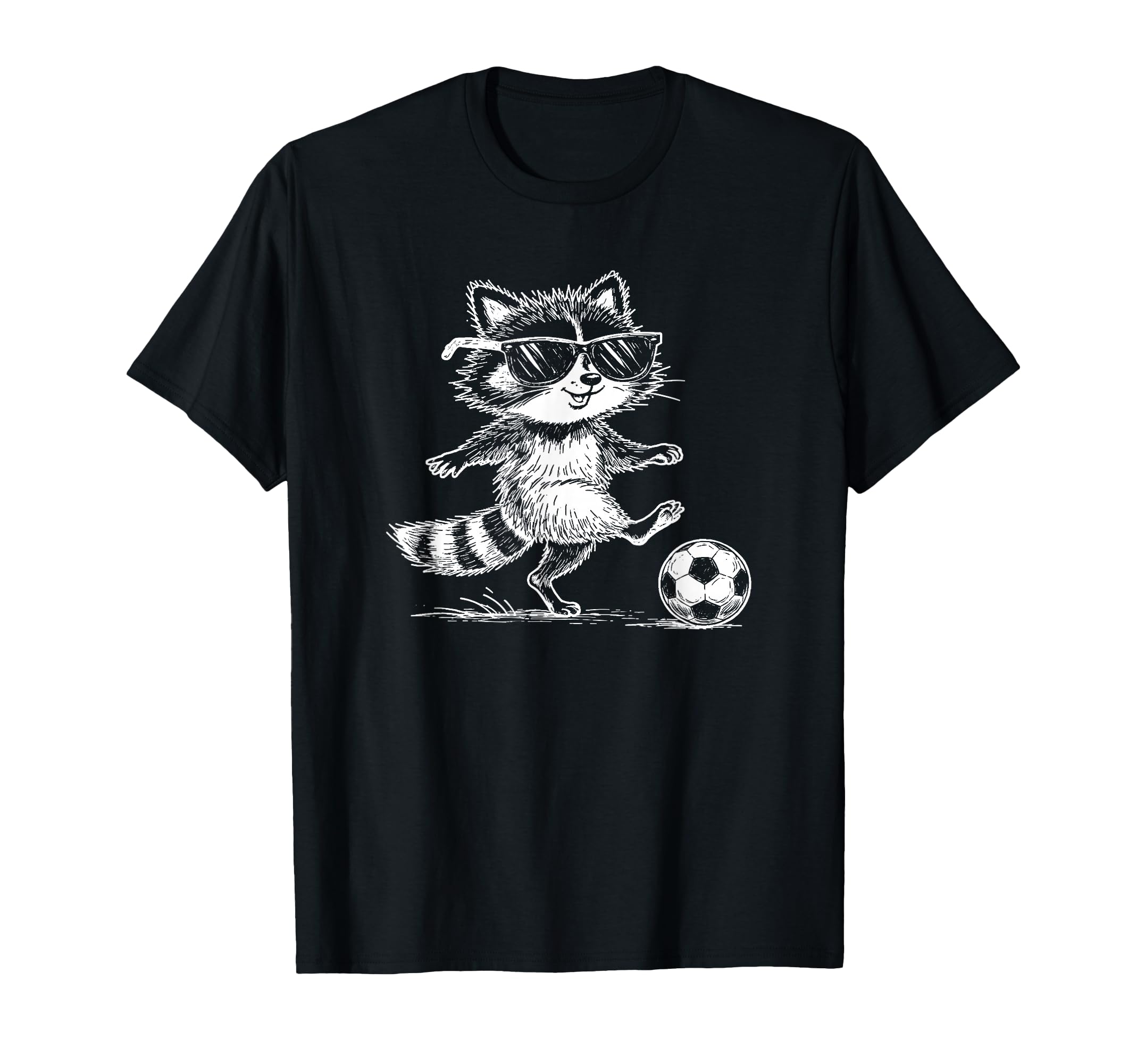 Funny Soccer Raccoon Sunglasses T-Shirt - Novelty Apparel for Adults - T-Shirt, Sweatshirt, Hoodie