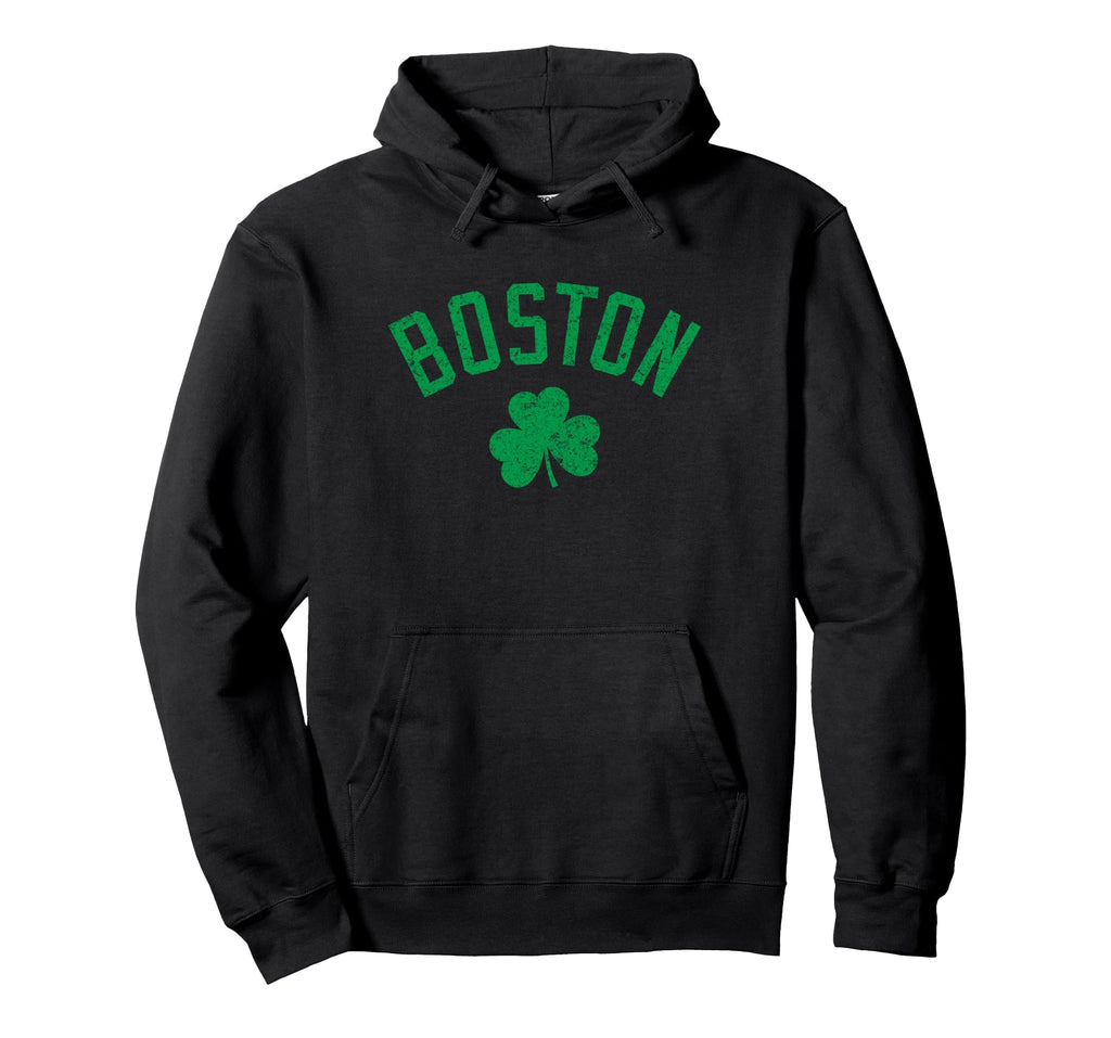 Boston Text Irish Shamrock Distressed Hoodie - Unique Graphic for Adults - T-Shirt, Sweatshirt, Hoodie