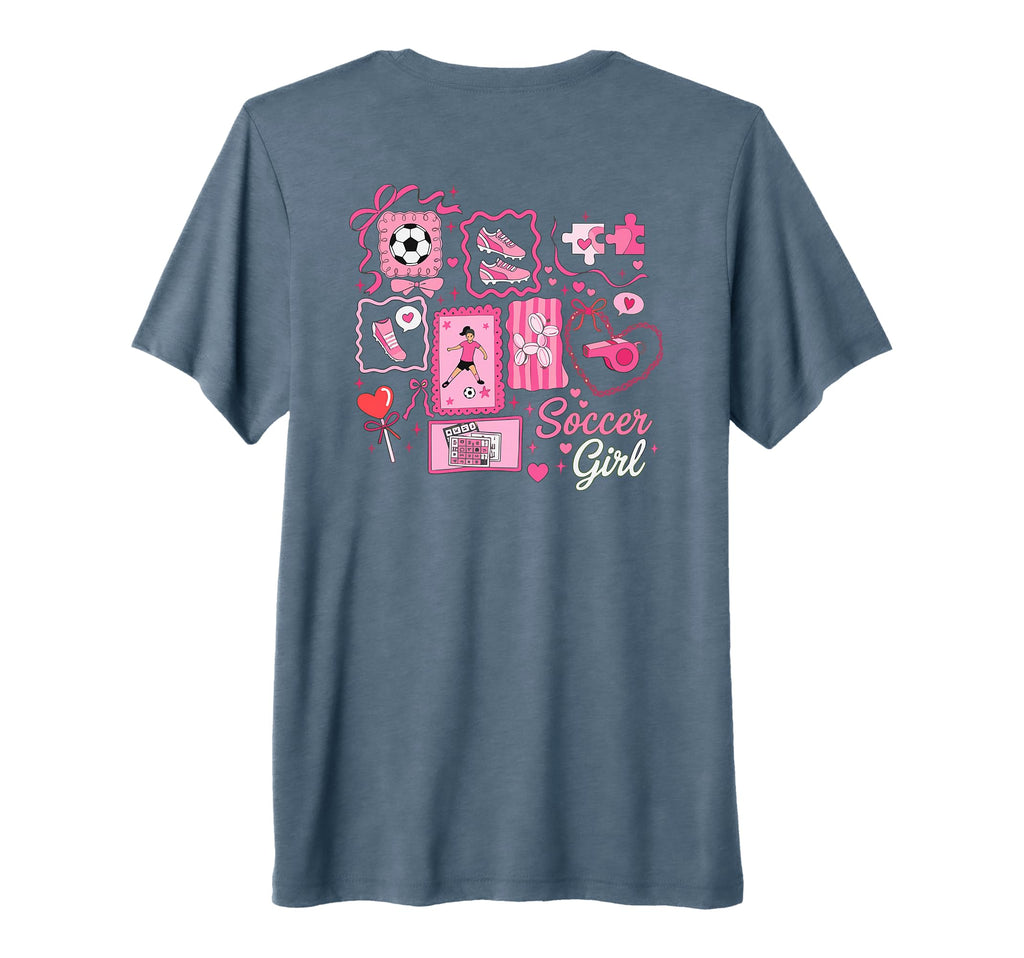 Soccer Stamp Bow Game Day Tri Blend T-Shirt - Novelty Apparel for Adults - T-Shirt, Sweatshirt, Hoodie
