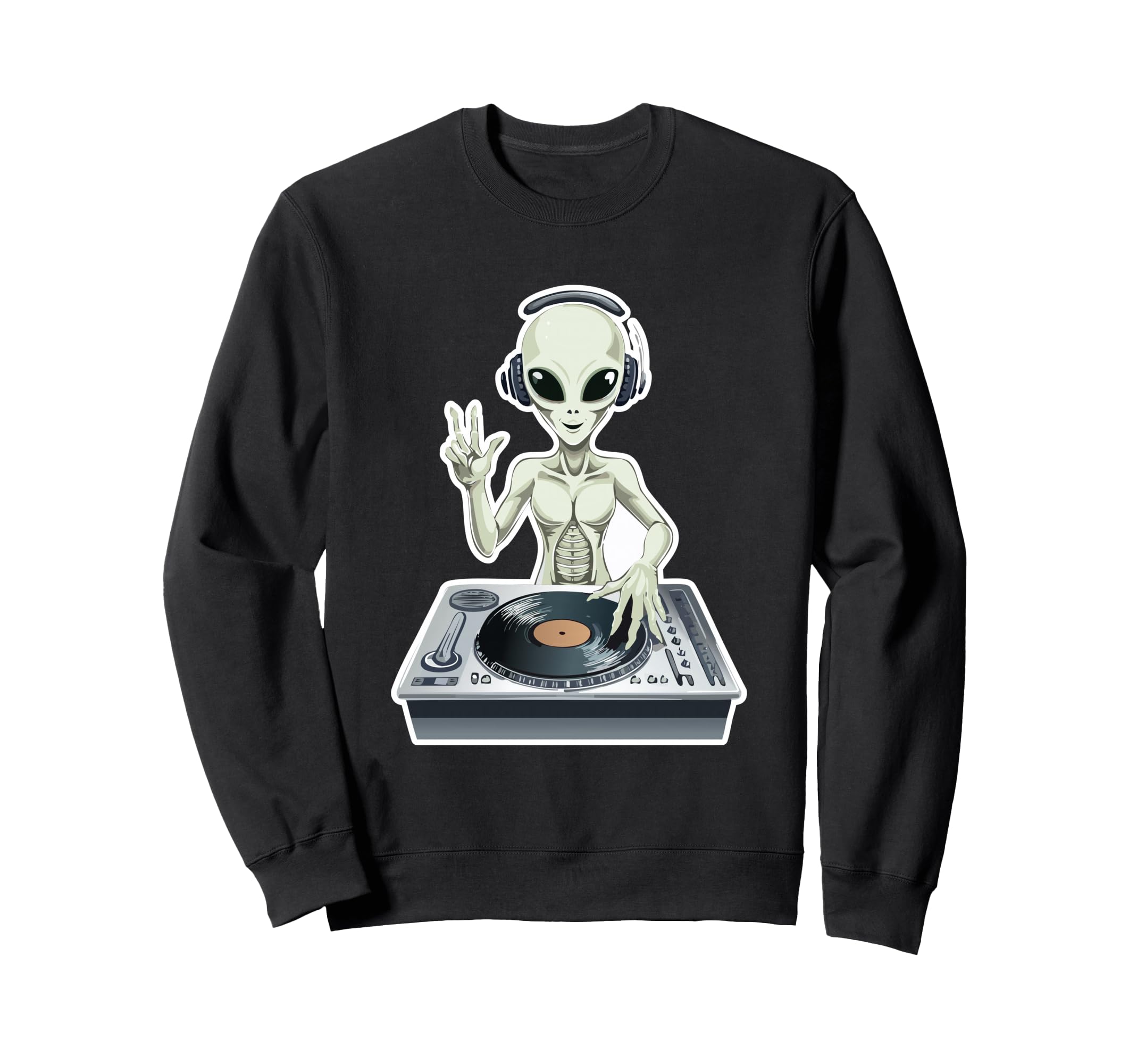Old School Alien Dj Hip Hop Edm Space Sweatshirt - Graphic Print Unisex - T-Shirt, Sweatshirt, Hoodie