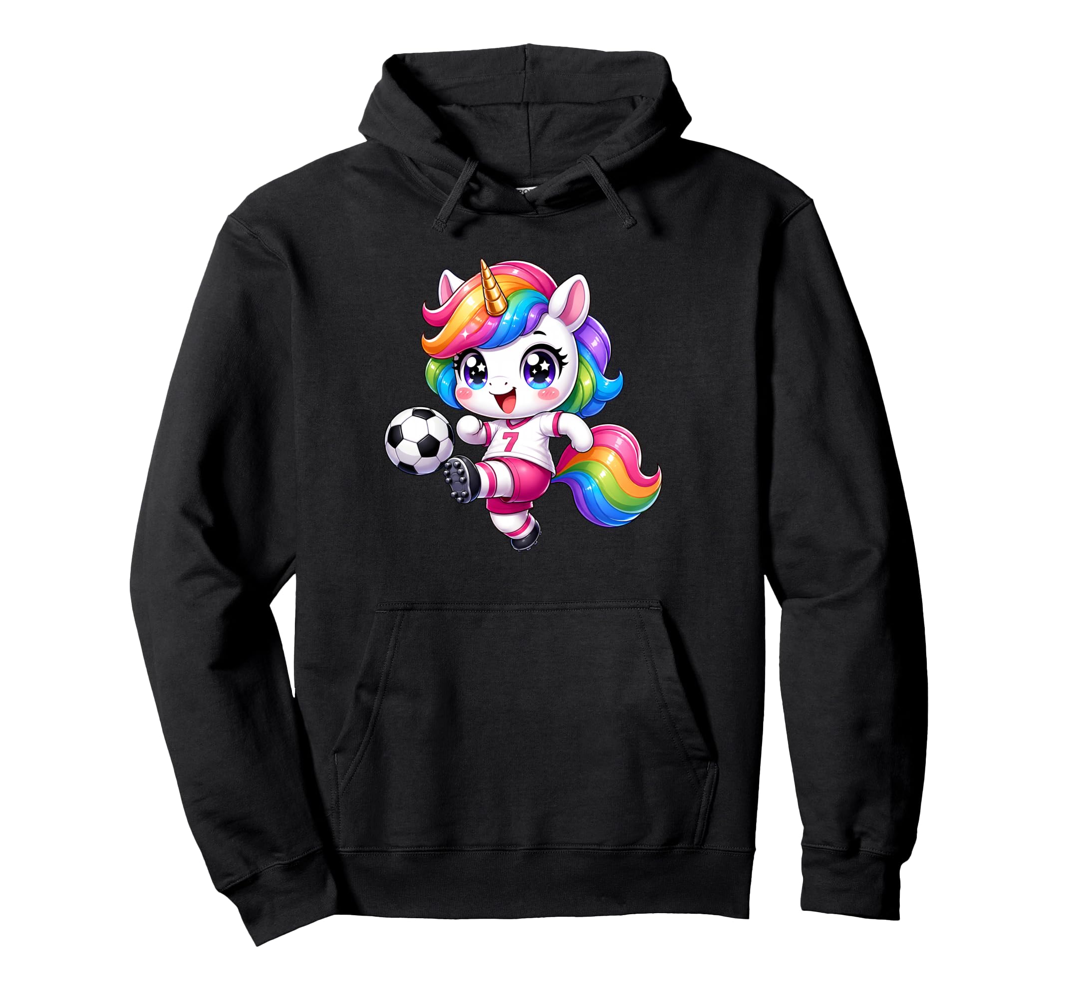Kawaii Unicorn Playing Soccer Cartoon Hoodie - Unique Graphic Unisex - T-Shirt, Sweatshirt, Hoodie