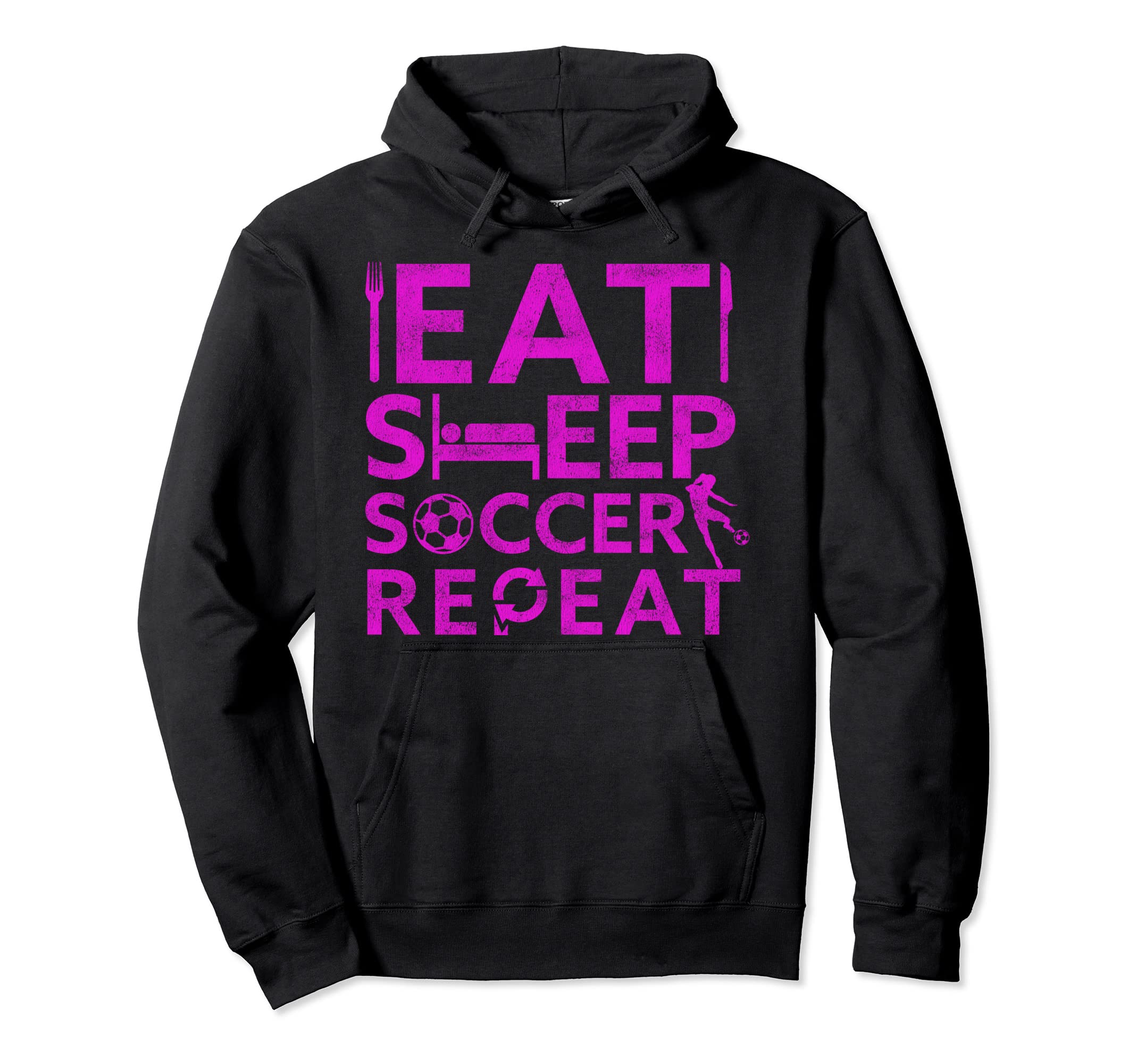 Eat Sleep Soccer Repeat Distressed Hoodie - Custom Art Print for Adults - T-Shirt, Sweatshirt, Hoodie
