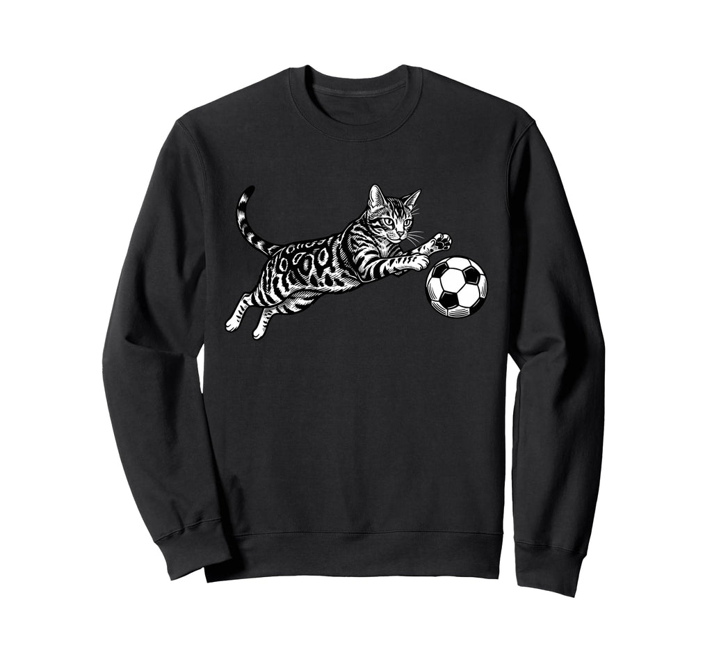 Soccer Cat Playing Ball Funny Sweatshirt - Casual Everyday Wear Unisex - T-Shirt, Sweatshirt, Hoodie