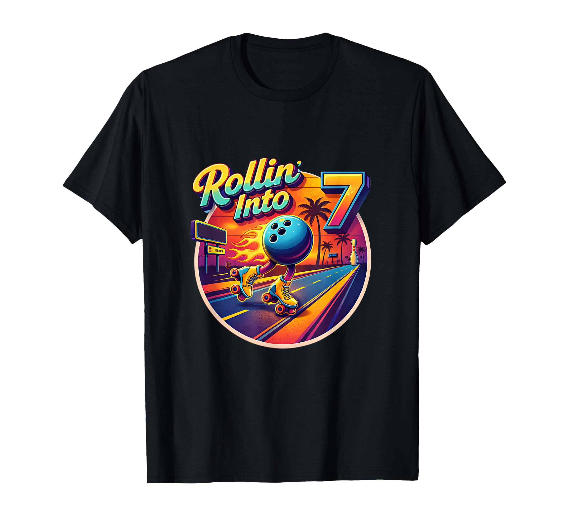 Rollin Into 7 Bowling 7Th Birthday Party T-Shirt - Minimalist Print Unisex - T-Shirt, Sweatshirt, Hoodie
