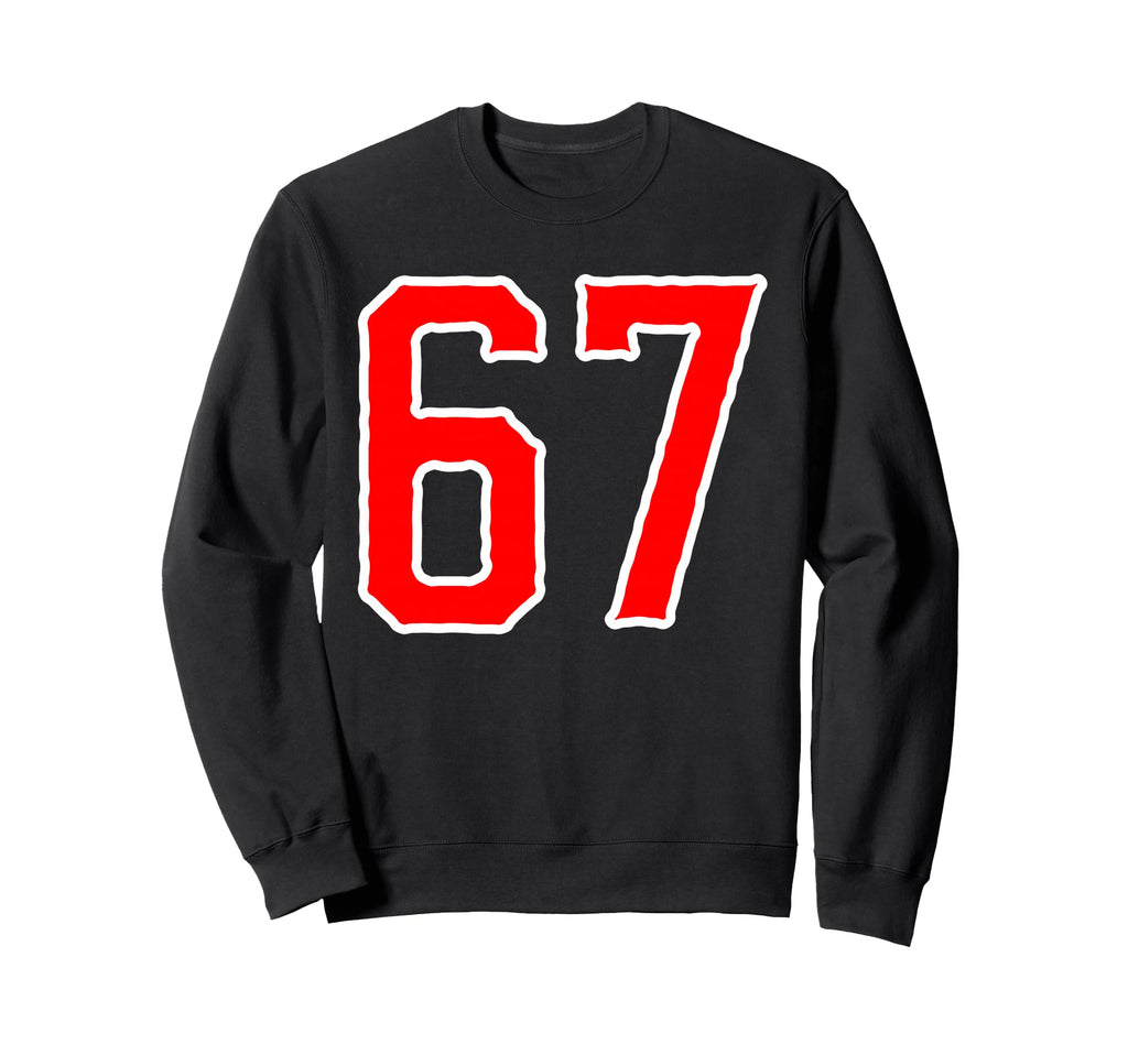 White Red Sports Team Number 67 Sweatshirt - Minimalist Print Unisex - T-Shirt, Sweatshirt, Hoodie