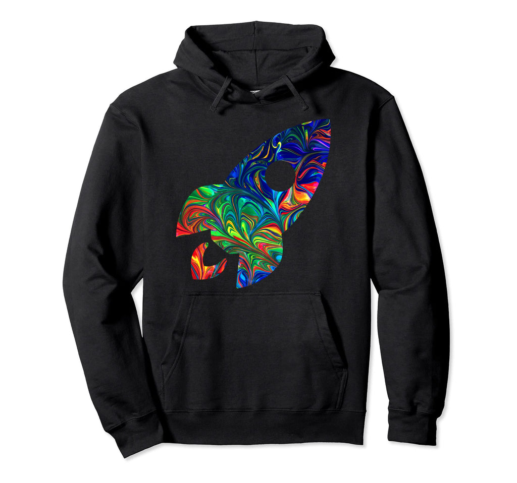 Psychedelic Rocket Ship Colorful 60S Hoodie - Novelty Apparel for Adults - T-Shirt, Sweatshirt, Hoodie