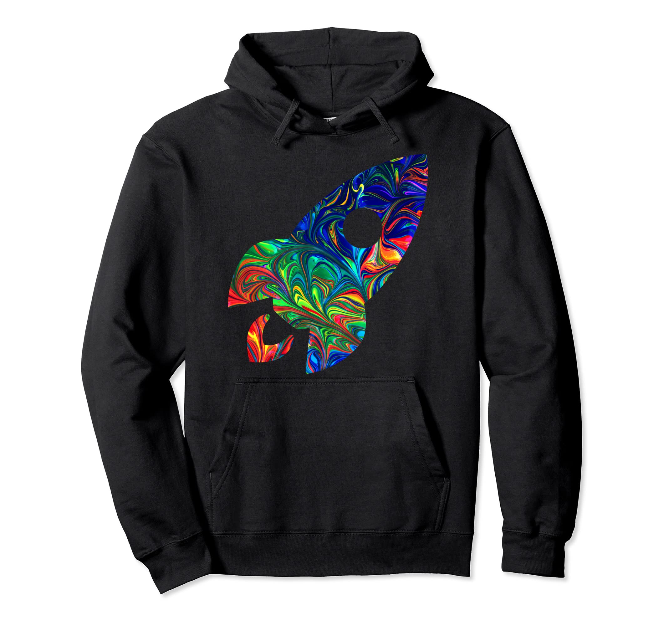 Psychedelic Rocket Ship Colorful 60S Hoodie - Novelty Apparel for Adults - T-Shirt, Sweatshirt, Hoodie
