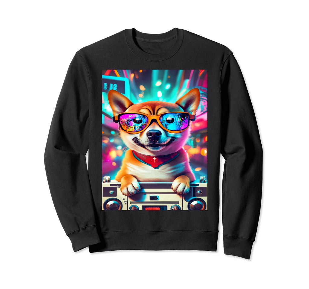 Shiba Inu Puppy Boom Box And Sweatshirt - Custom Art Print Men Women - T-Shirt, Sweatshirt, Hoodie