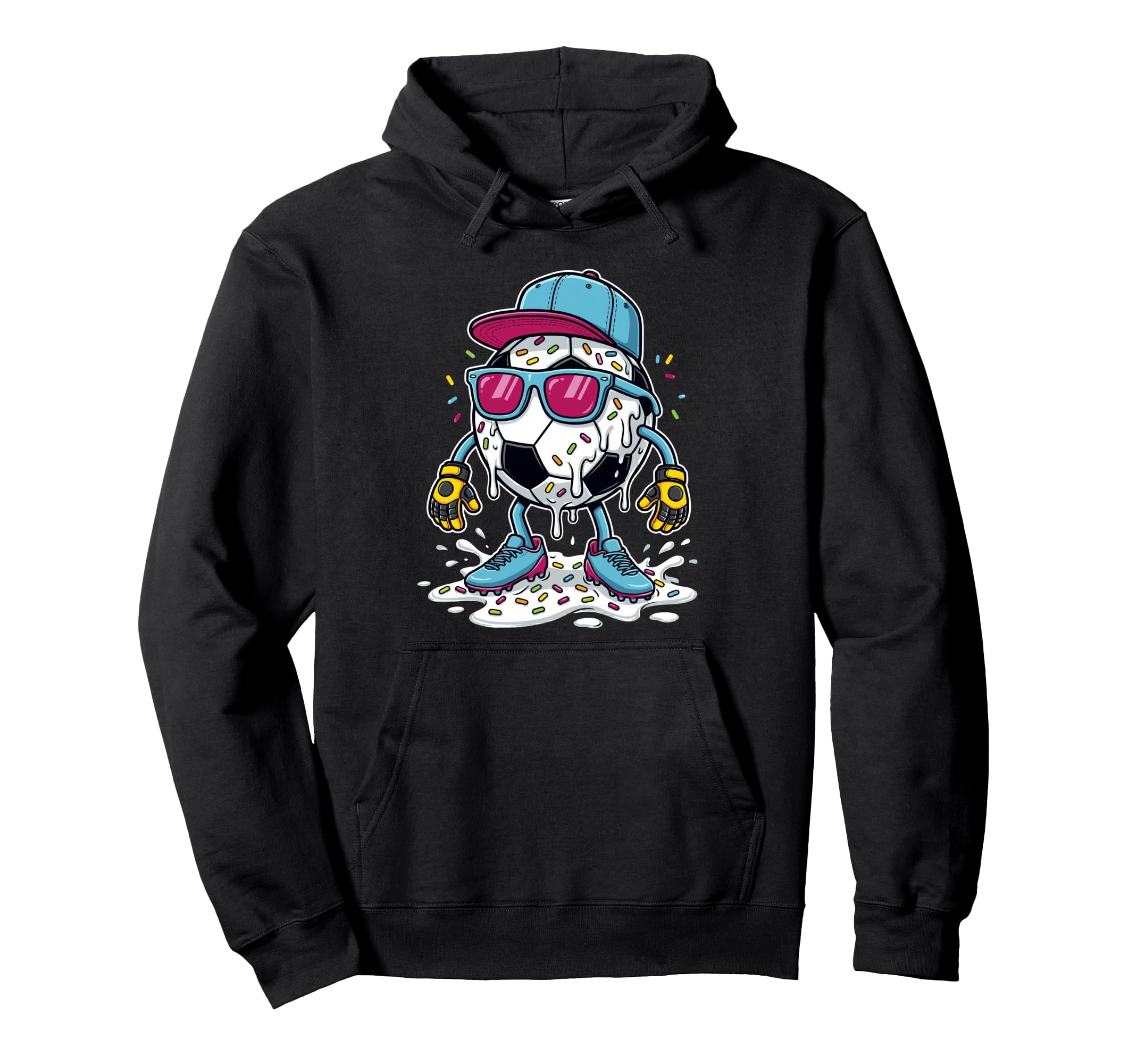Soccer Ball Melting Ice Cream Drip Hoodie - Fun Novelty Design Men Women - T-Shirt, Sweatshirt, Hoodie