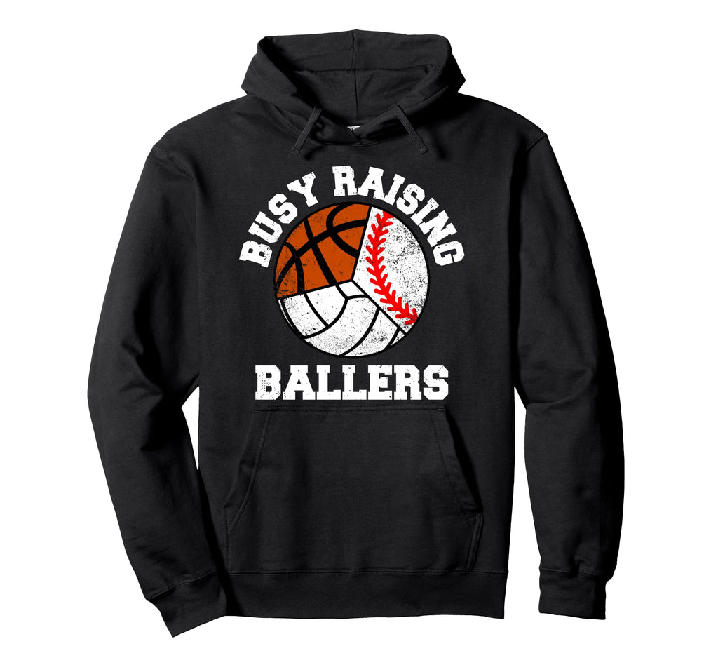 Busy Raising Ballers Baseball Volleyball Hoodie - Trendy Graphic Men Women - T-Shirt, Sweatshirt, Hoodie