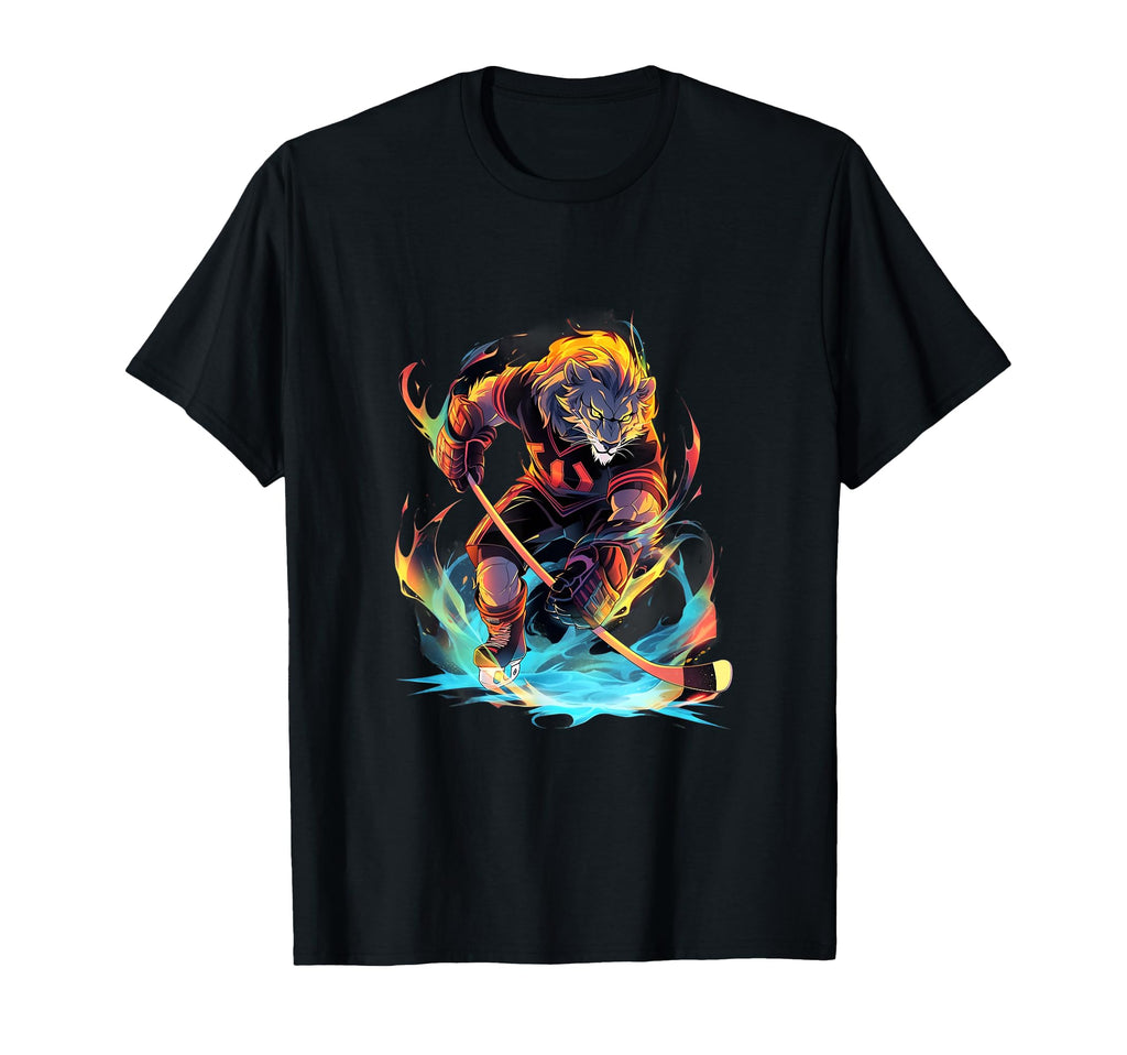 Lion Ice Hockey Player Hockey Stick T-Shirt - Unique Graphic Unisex - T-Shirt, Sweatshirt, Hoodie