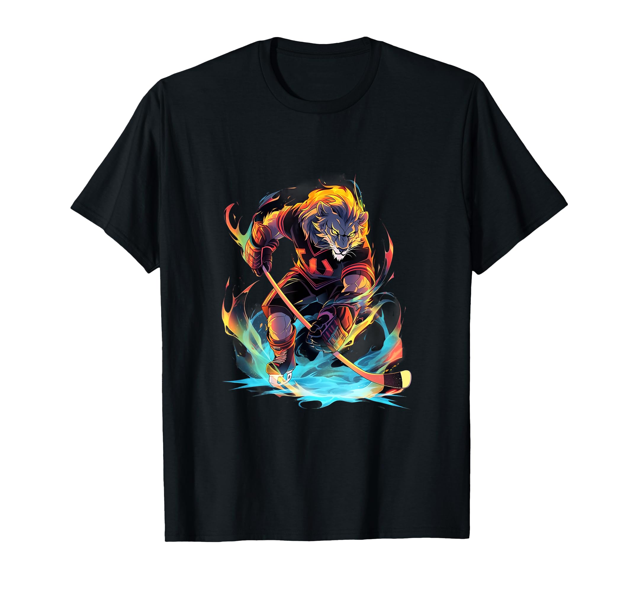 Lion Ice Hockey Player Hockey Stick T-Shirt - Unique Graphic Unisex - T-Shirt, Sweatshirt, Hoodie