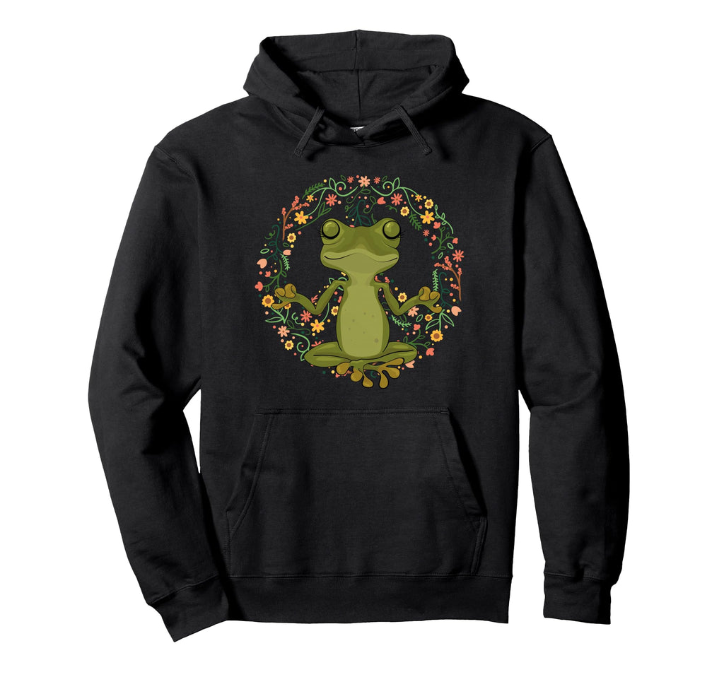 Peace Sign Yoga Frogs Peace Frog Floral Hoodie - Trendy Graphic Unisex - T-Shirt, Sweatshirt, Hoodie