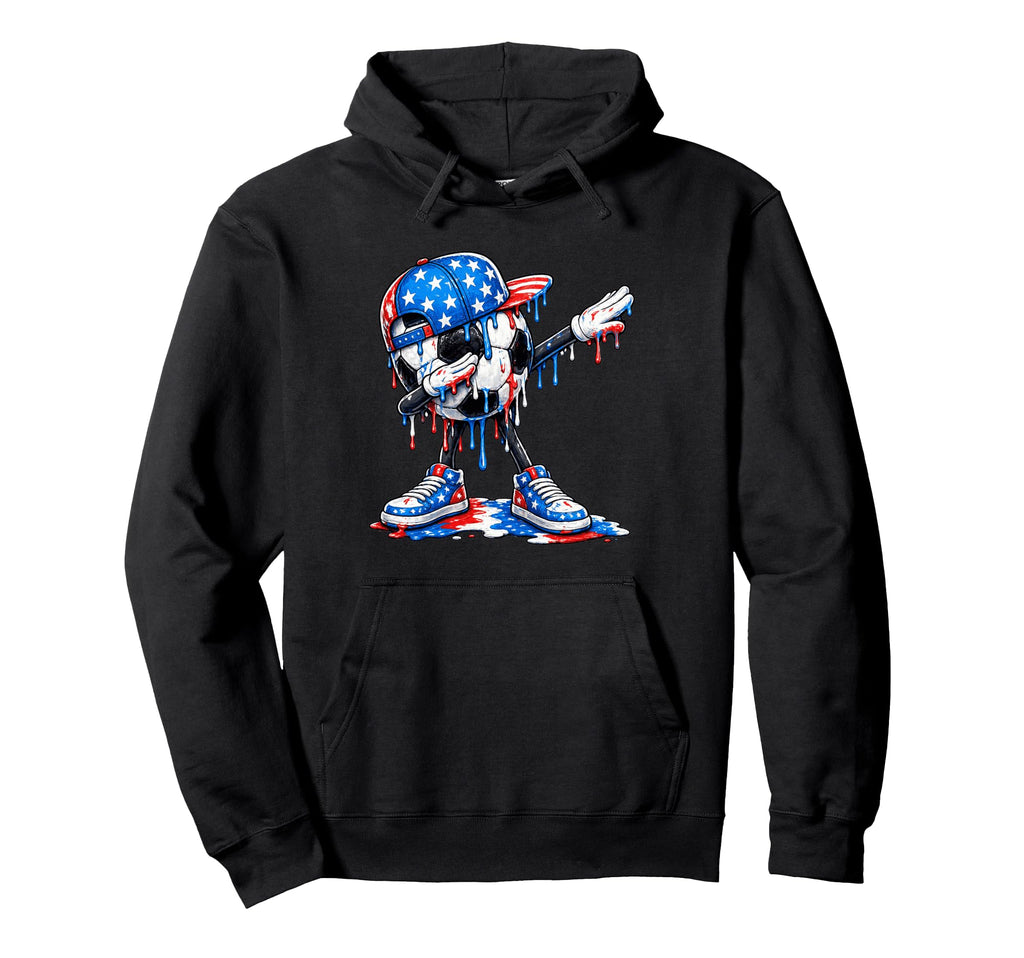 Dabbing Soccer Drip Ice Cream American Flag Hoodie - Unique Graphic Unisex - T-Shirt, Sweatshirt, Hoodie