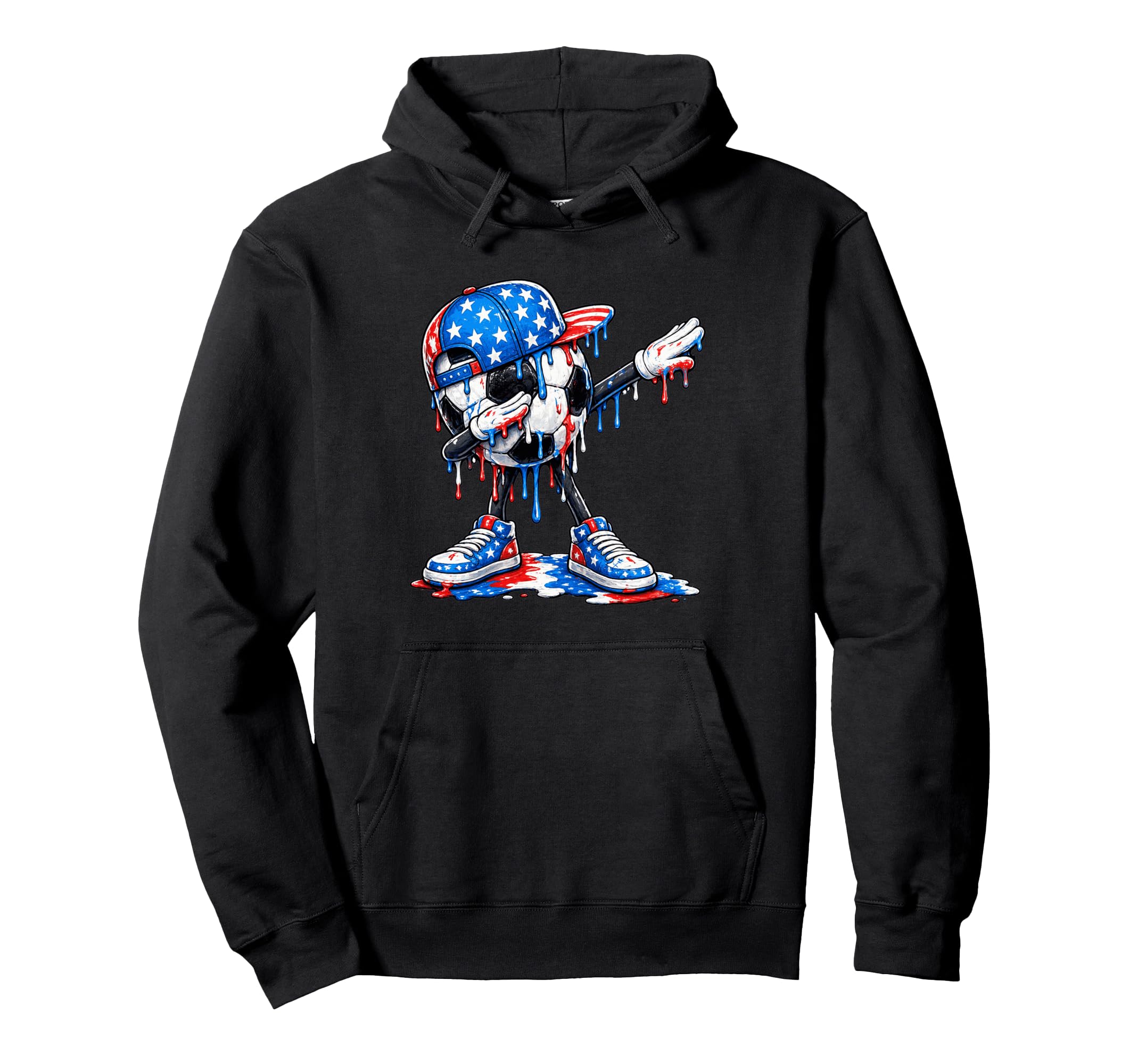 Dabbing Soccer Drip Ice Cream American Flag Hoodie - Unique Graphic Unisex - T-Shirt, Sweatshirt, Hoodie