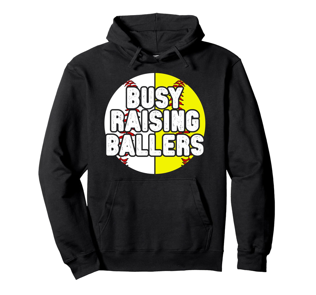 Busy Raising Ballers Softball Baseball Dad Hoodie - Graphic Print Unisex - T-Shirt, Sweatshirt, Hoodie