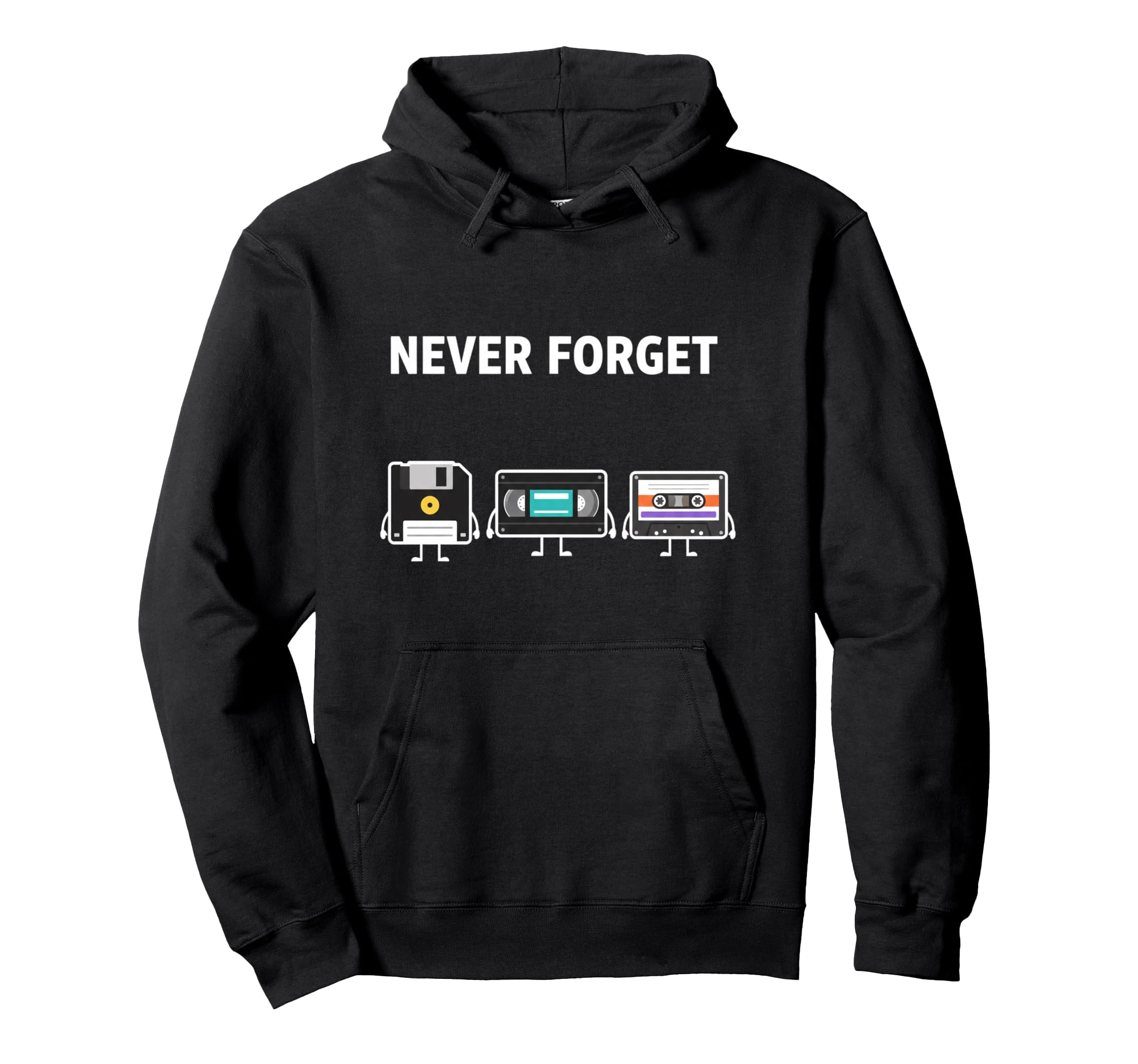 Never Forget Floppy Tape Vhs Cassette Hoodie - Unique Graphic for Adults - T-Shirt, Sweatshirt, Hoodie