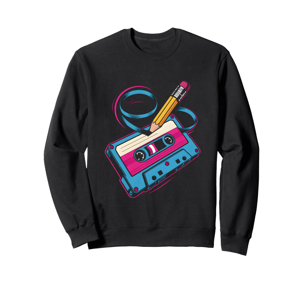 Mixtape Cassette Pencil Sweatshirt - Trendy Graphic Unisex - T-Shirt, Sweatshirt, Hoodie