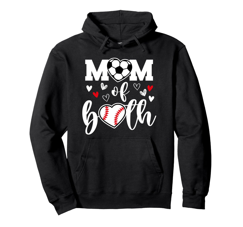Mom Both Heart Soccer Baseball Sports Mom Hoodie - Novelty Apparel Unisex - T-Shirt, Sweatshirt, Hoodie