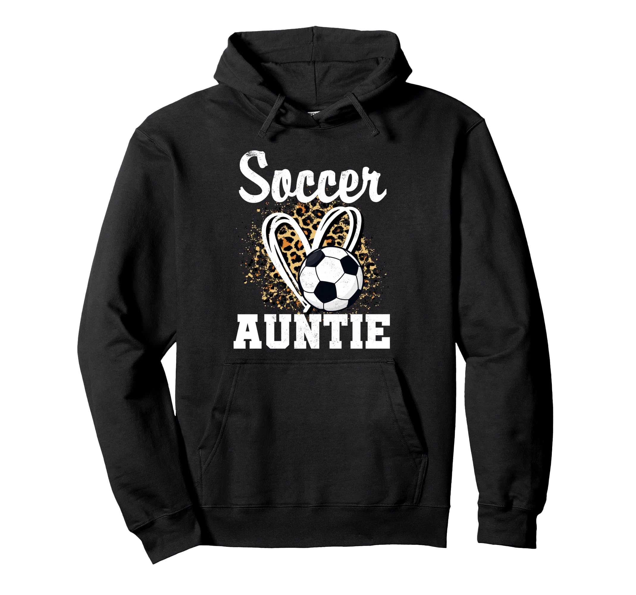 Soccer Auntie Leopard Heart Hoodie - Unique Graphic Unisex - T-Shirt, Sweatshirt, Hoodie