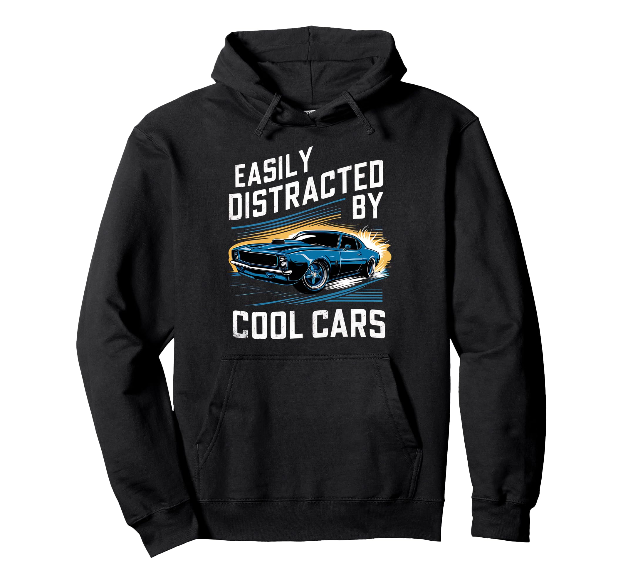 Mens Muscle Car Easily Distracted Hoodie - Fun Novelty Design for Adults - T-Shirt, Sweatshirt, Hoodie